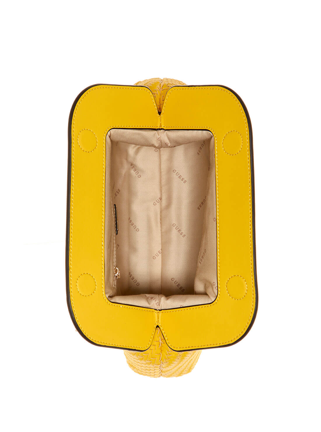 GUESS Womens Lemon Yellow Woven Hassie Frame Crossbody Bag VG839717 Inside View