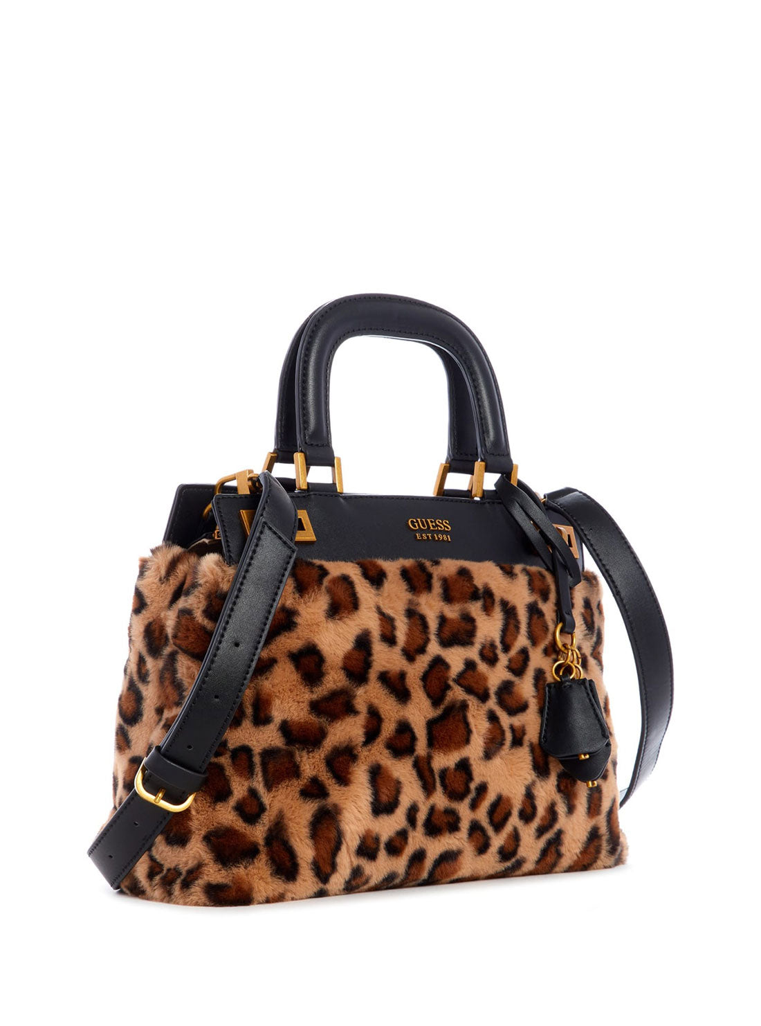 GUESS Womens Leopard Katey Luxe Satchel FL838328 Front Side View