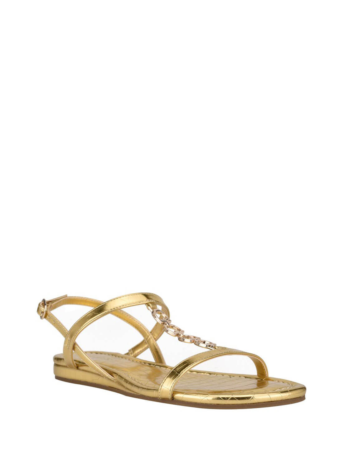 GUESS Womens  Gold Logo Chain Jillen Sandals JILLEN-A Front Side View