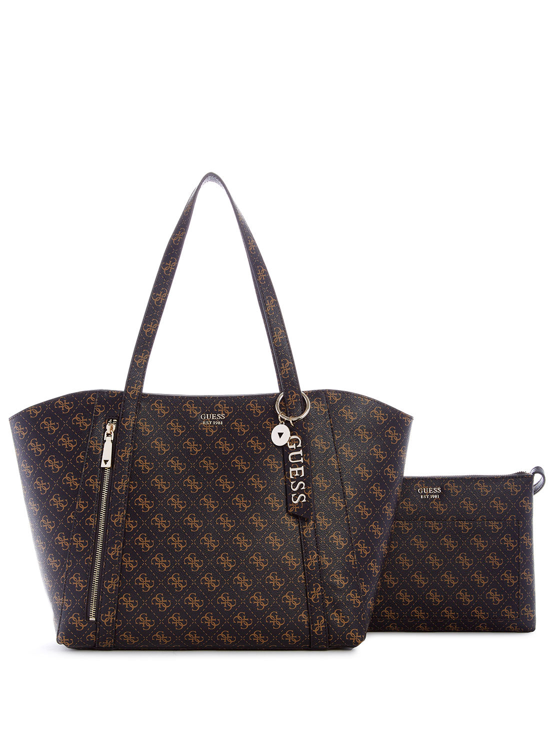 GUESS Womens Black Brown Logo Naya Tote Bag SG788124 Front Clutch View