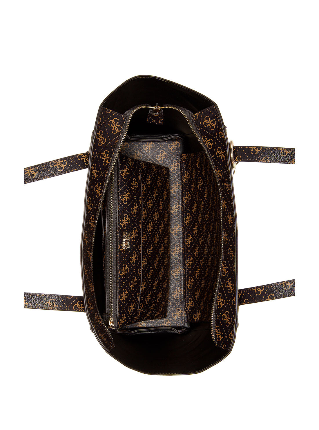 GUESS Womens Black Brown Logo Naya Tote Bag SG788124 Inside View