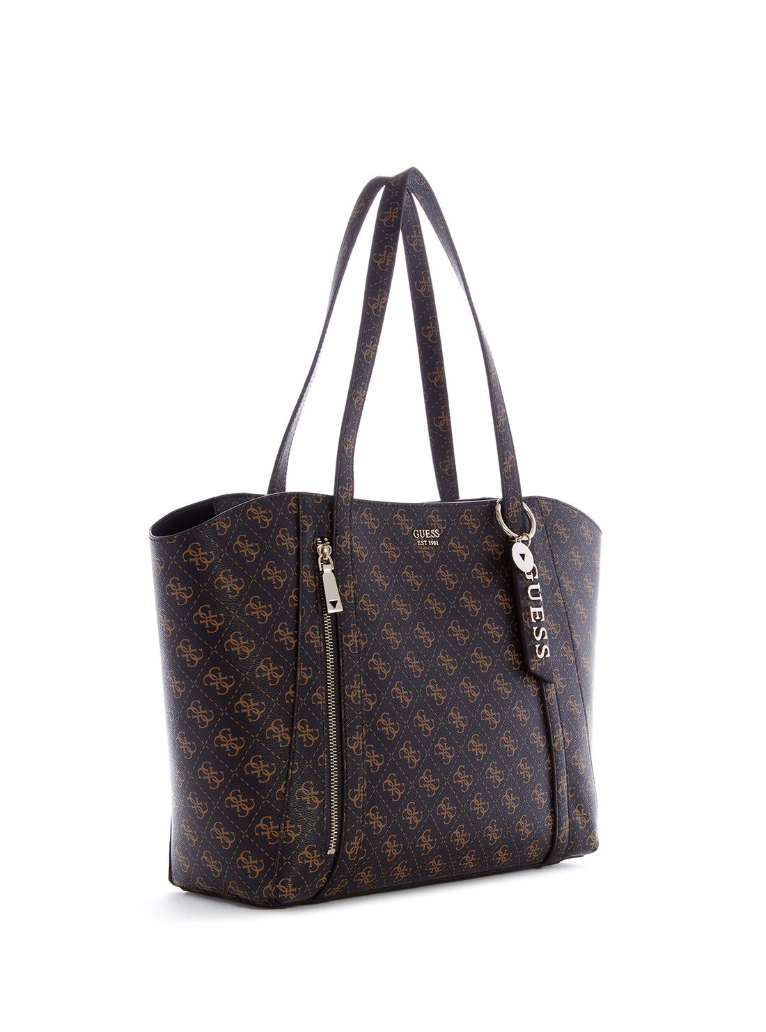 GUESS Womens Black Brown Logo Naya Tote Bag SG788124 Front Side View