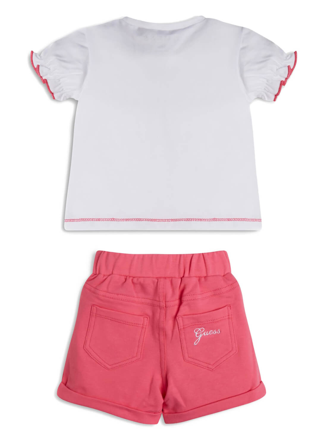 GUESS Baby Girl Pink White Multi Logo Tee And Shorts 2-Piece Set (0-24m) A1GG07K6YW1 Back View