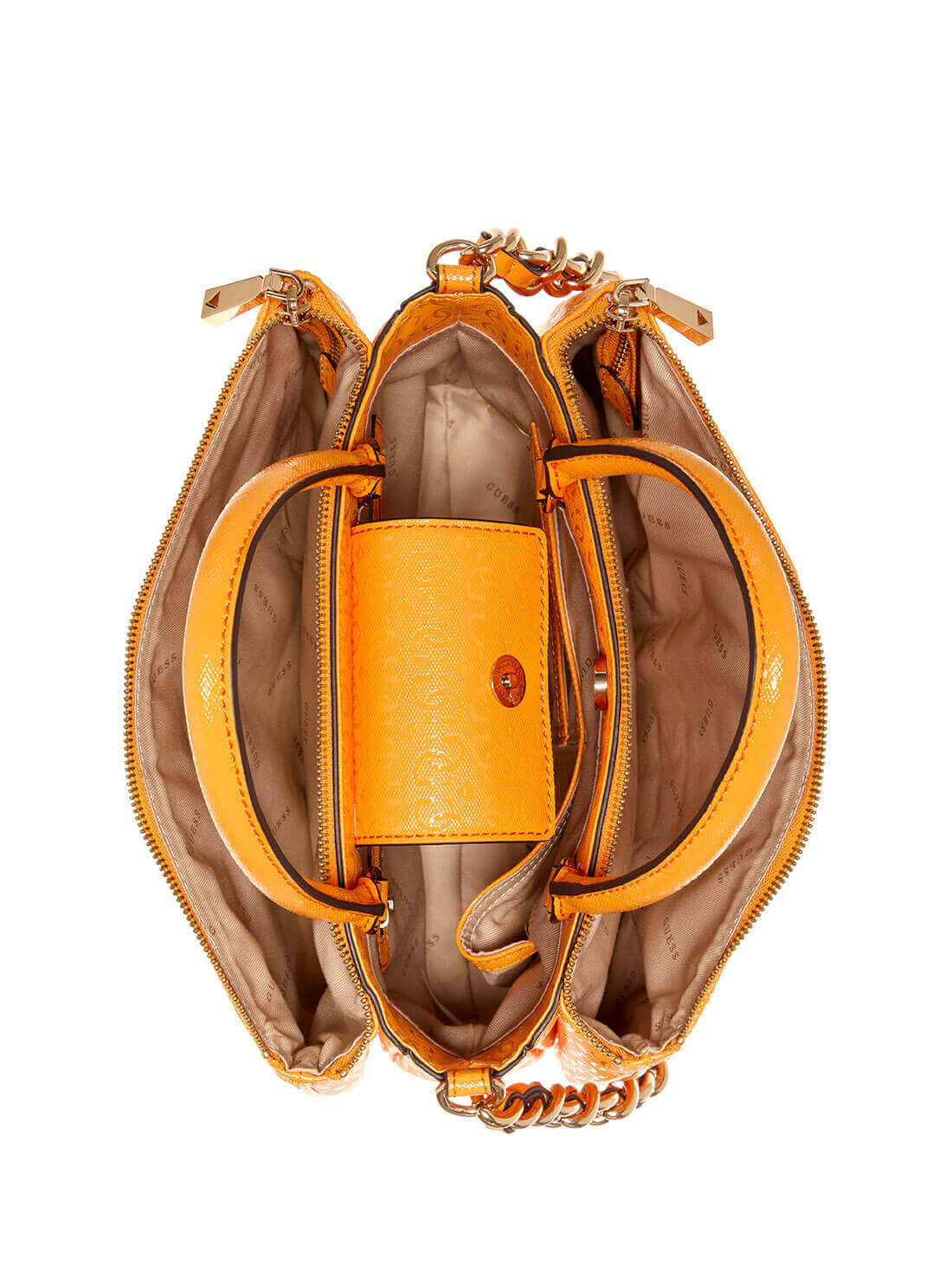 GUESS Womens Orange Quilted Kobo Status Satchel GG841106 Inside View