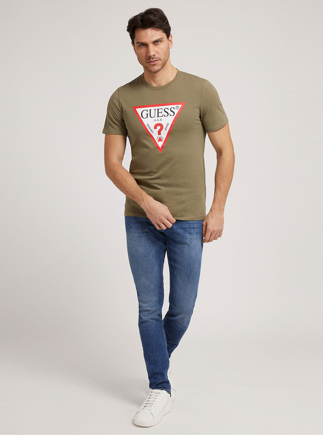 GUESS Mens Eco Desert Green Original Logo T-Shirt M1RI71I3Z11 Full View