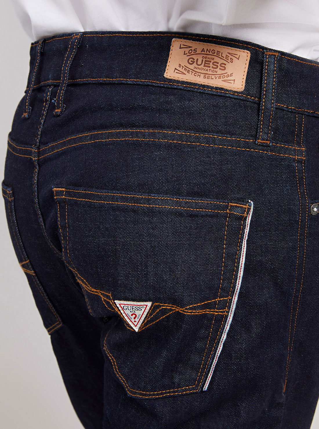GUESS Men's Mid-Rise Slim Tapered Denim Jeans In Iron Selvedge Wash M2GAS2D4MG2 Detail View