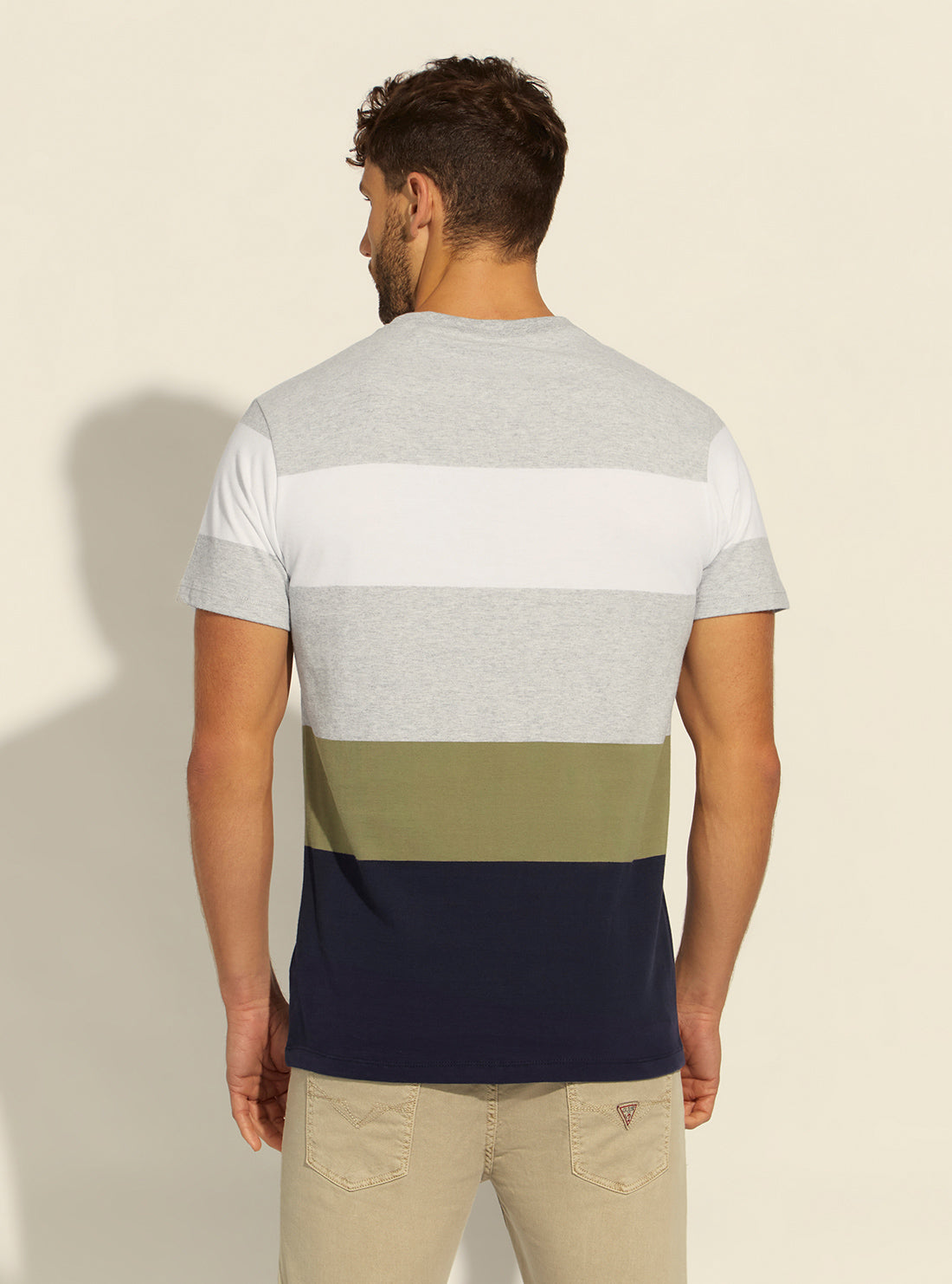 GUESS Mens 1981 Ghost Colour Block T-Shirt M2RI09RA260 Model Back View