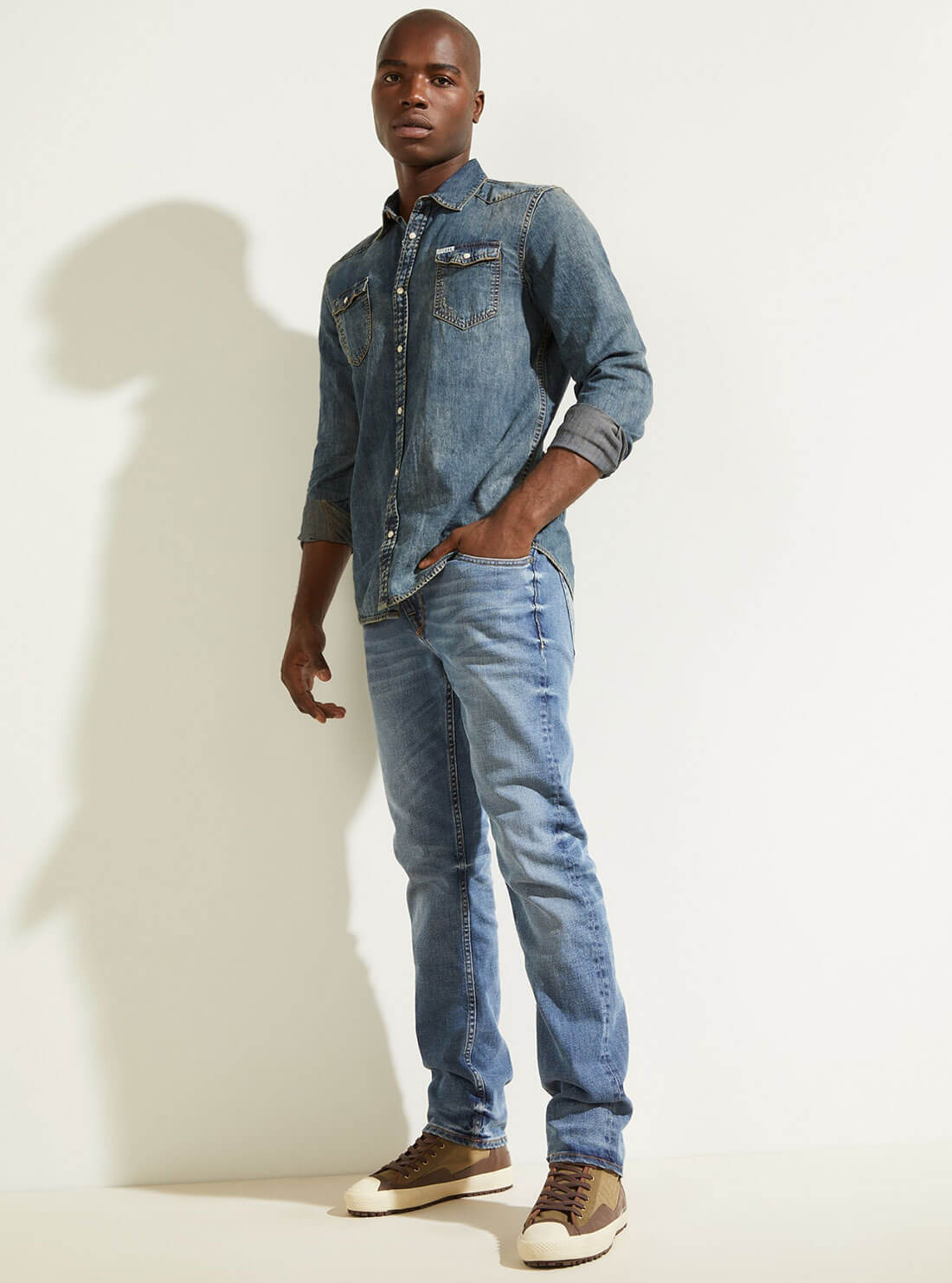 GUESS Mens Truckee Denim Shirt In Acadia Wash M1BH02D14LB Full View