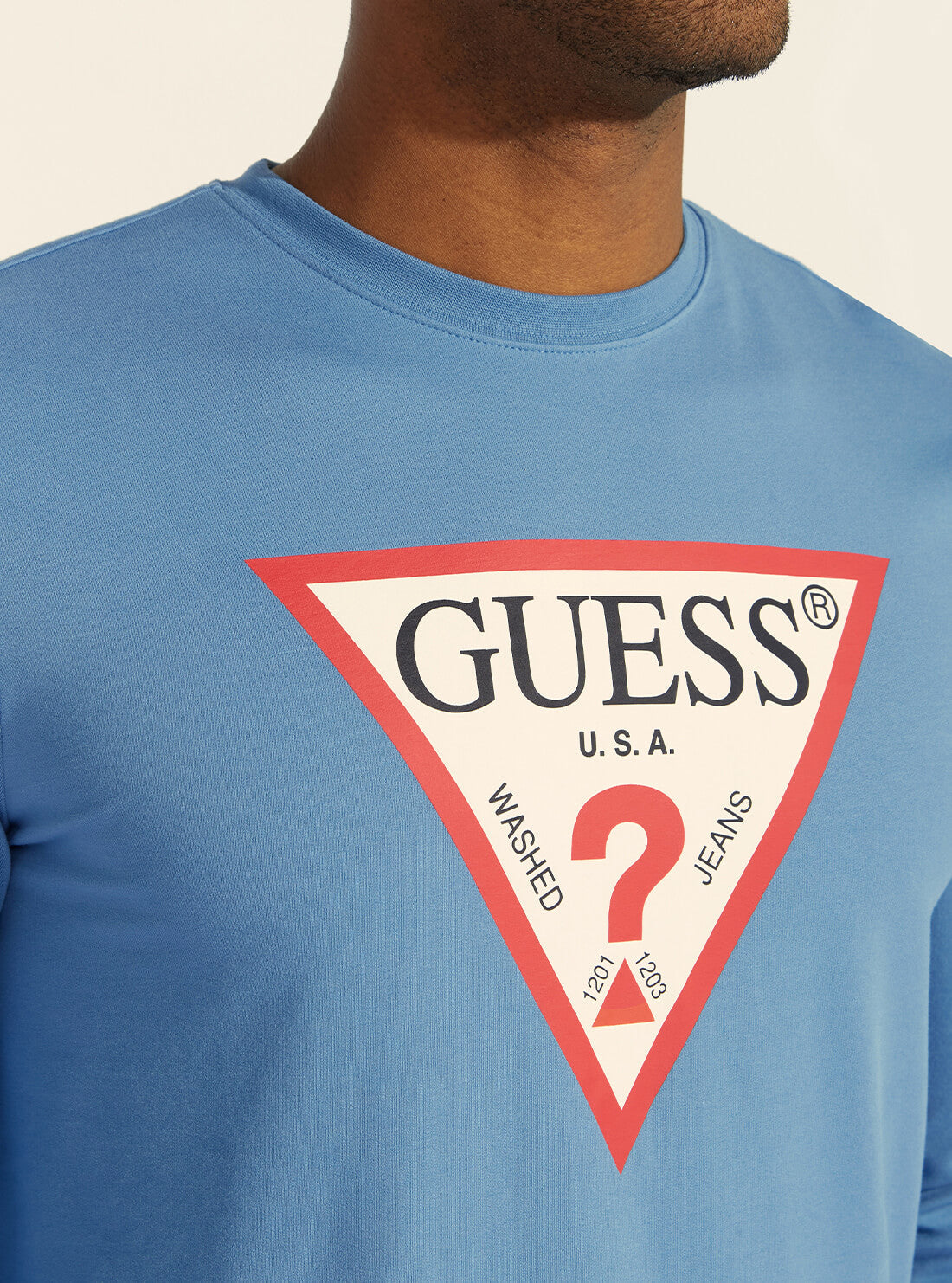 GUESS Mens Blue Audley Fleece Jumper M1RQ37K6ZS1 Detail View