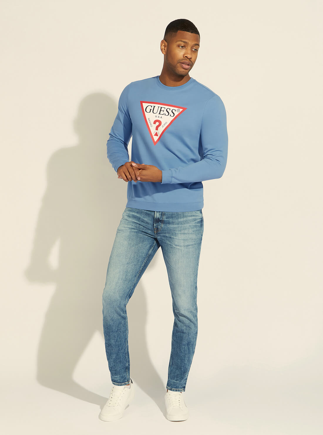 GUESS Mens Blue Audley Fleece Jumper M1RQ37K6ZS1 Full View