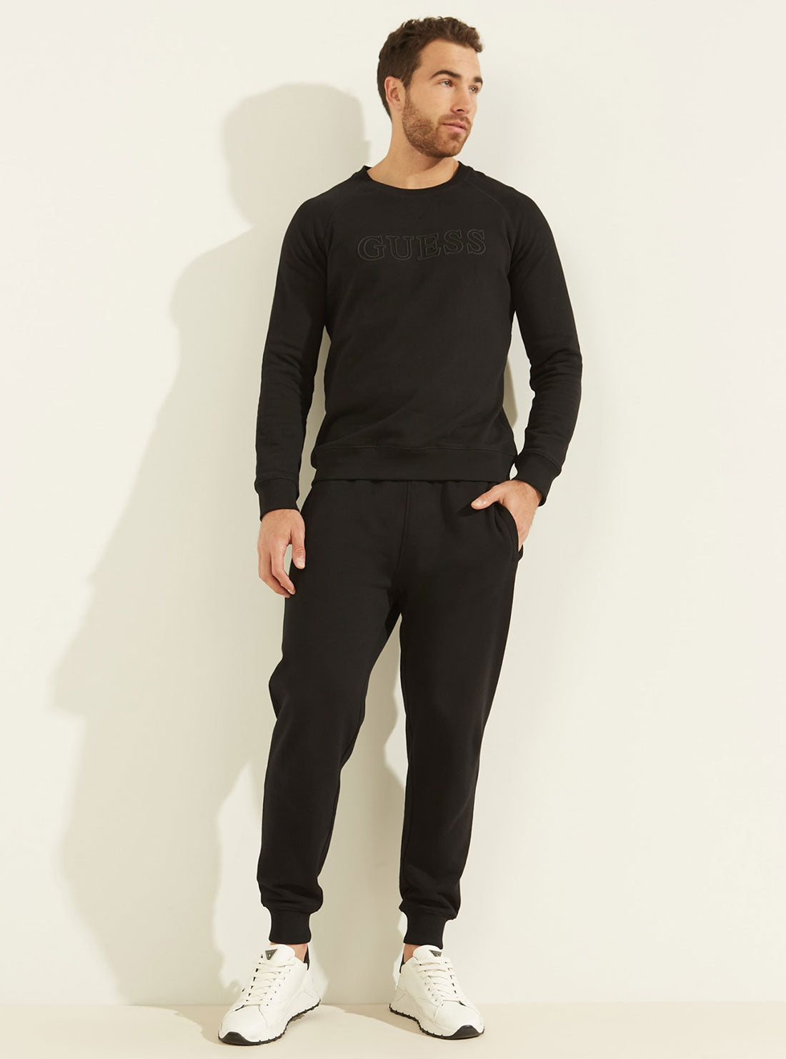 GUESS Mens Eco Black Aldwin Active Logo Jumper Z2RQ19KAIJ1 Full View