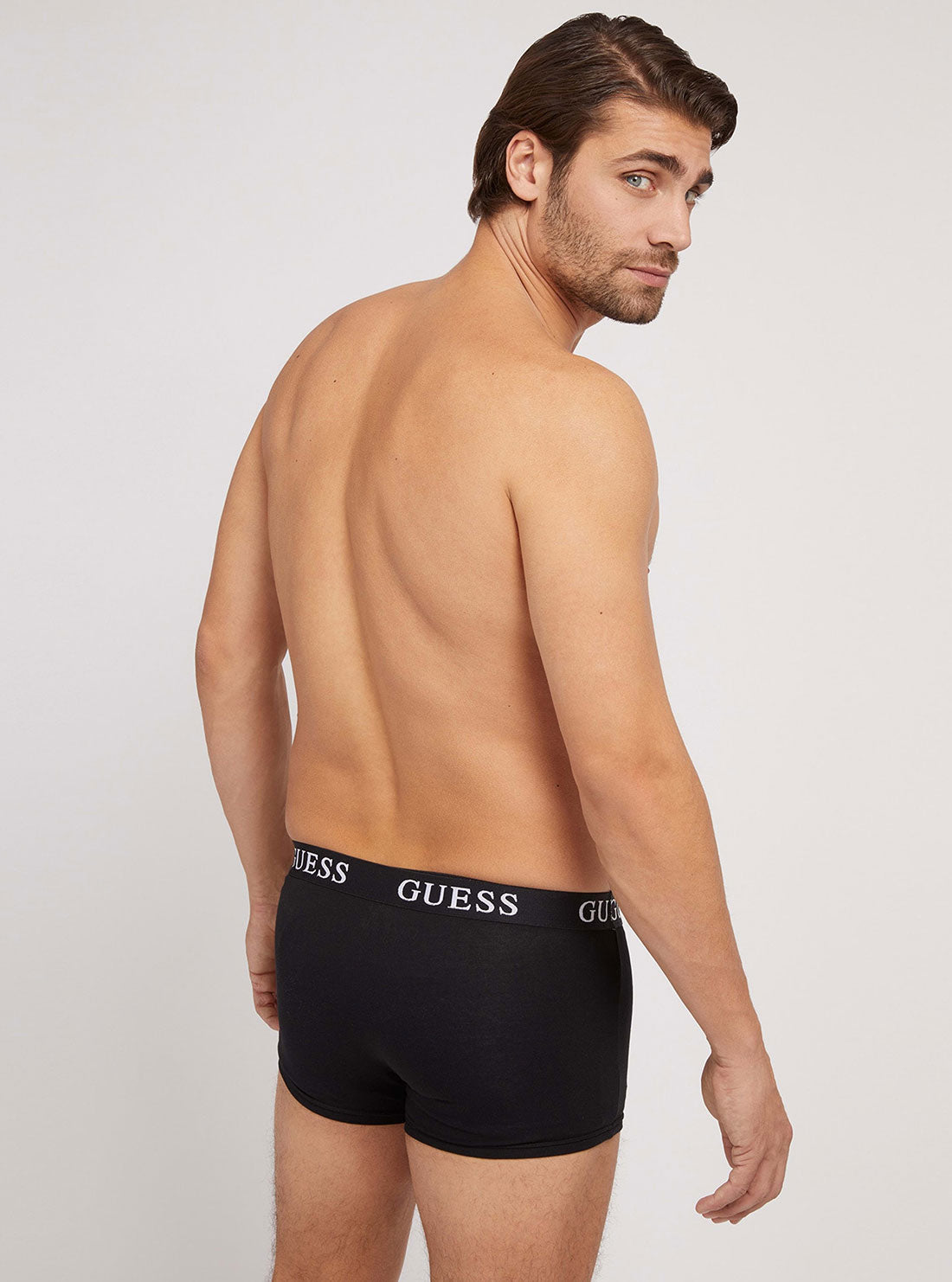 GUESS Mens Eco Black Beige Multi Logo Boxer Trunk 3-Pack Set U2RG05K6YW1 Black Back View