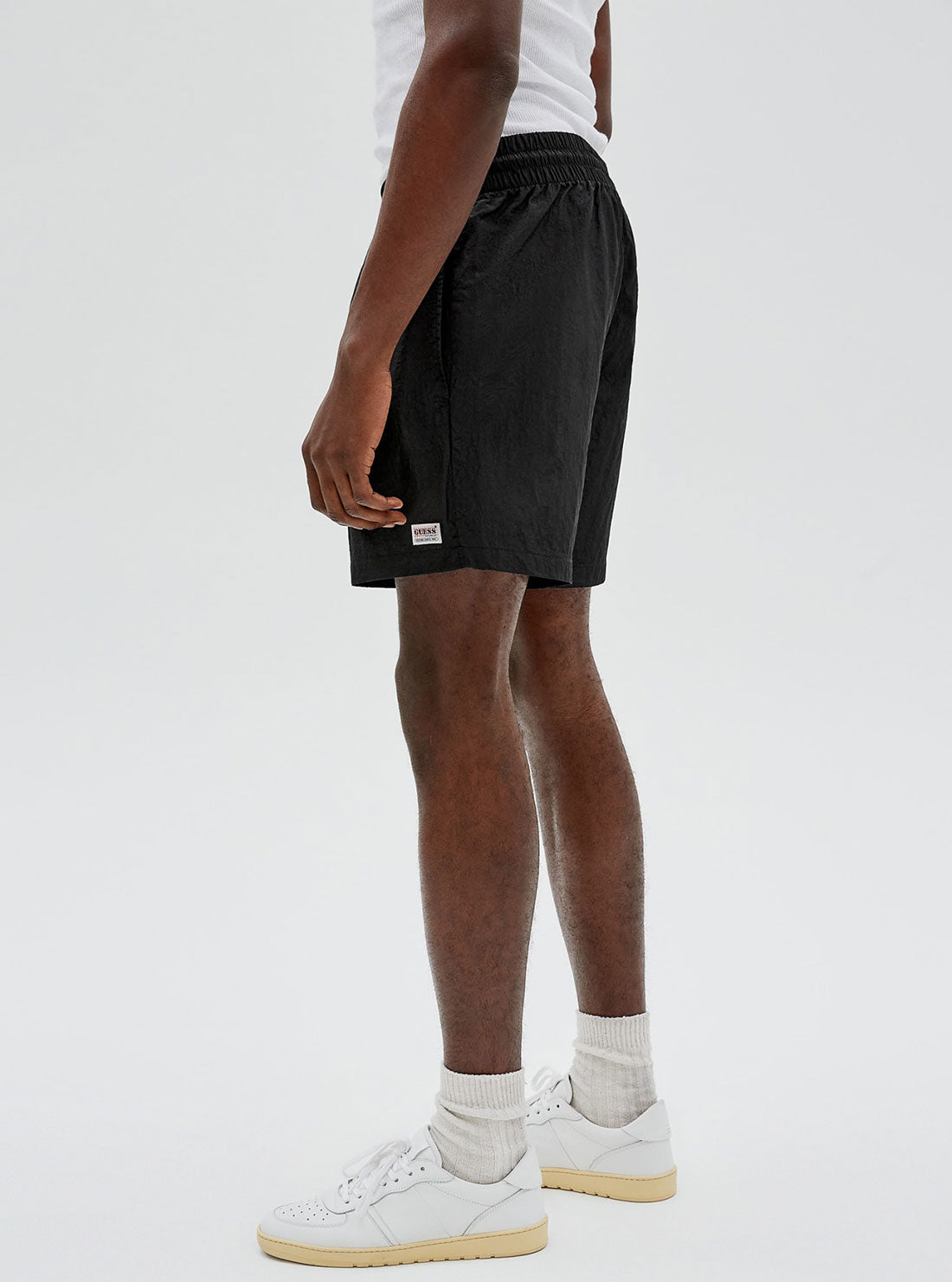 GUESS Mens GUESS Originals Black Nylon Patch Shorts M2GQ03WC481 Side View