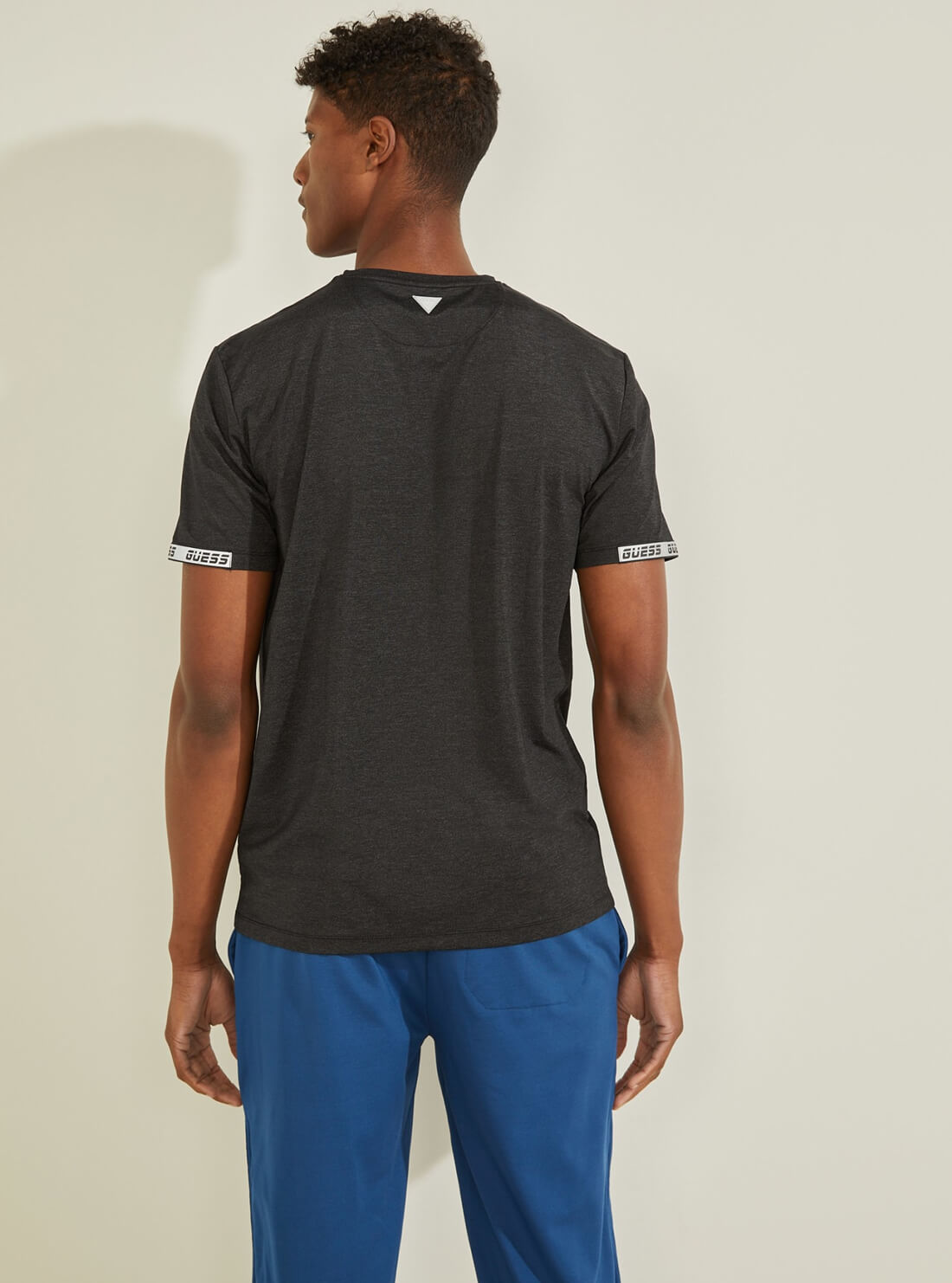 GUESS Mens Black Reed Logo Sleeve Active T-Shirt U1BA52JR06N Back View