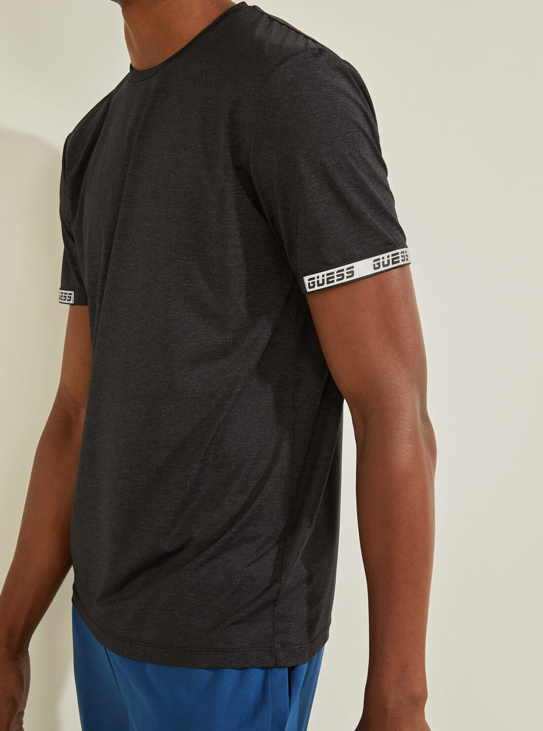 GUESS Mens Black Reed Logo Sleeve Active T-Shirt U1BA52JR06N Detail View