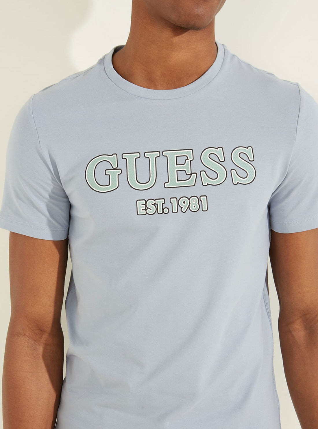 GUESS Mens Eco Pale Blue Point Logo T-Shirt M2GI21J1311 Detail View