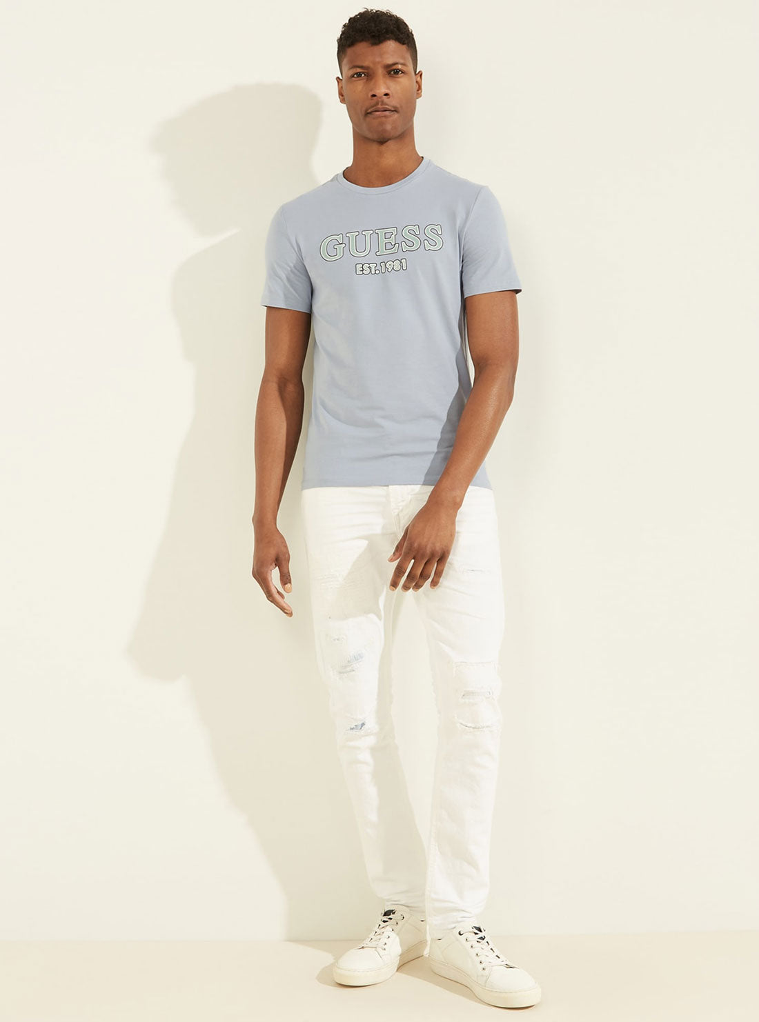GUESS Mens Eco Pale Blue Point Logo T-Shirt M2GI21J1311 Full View