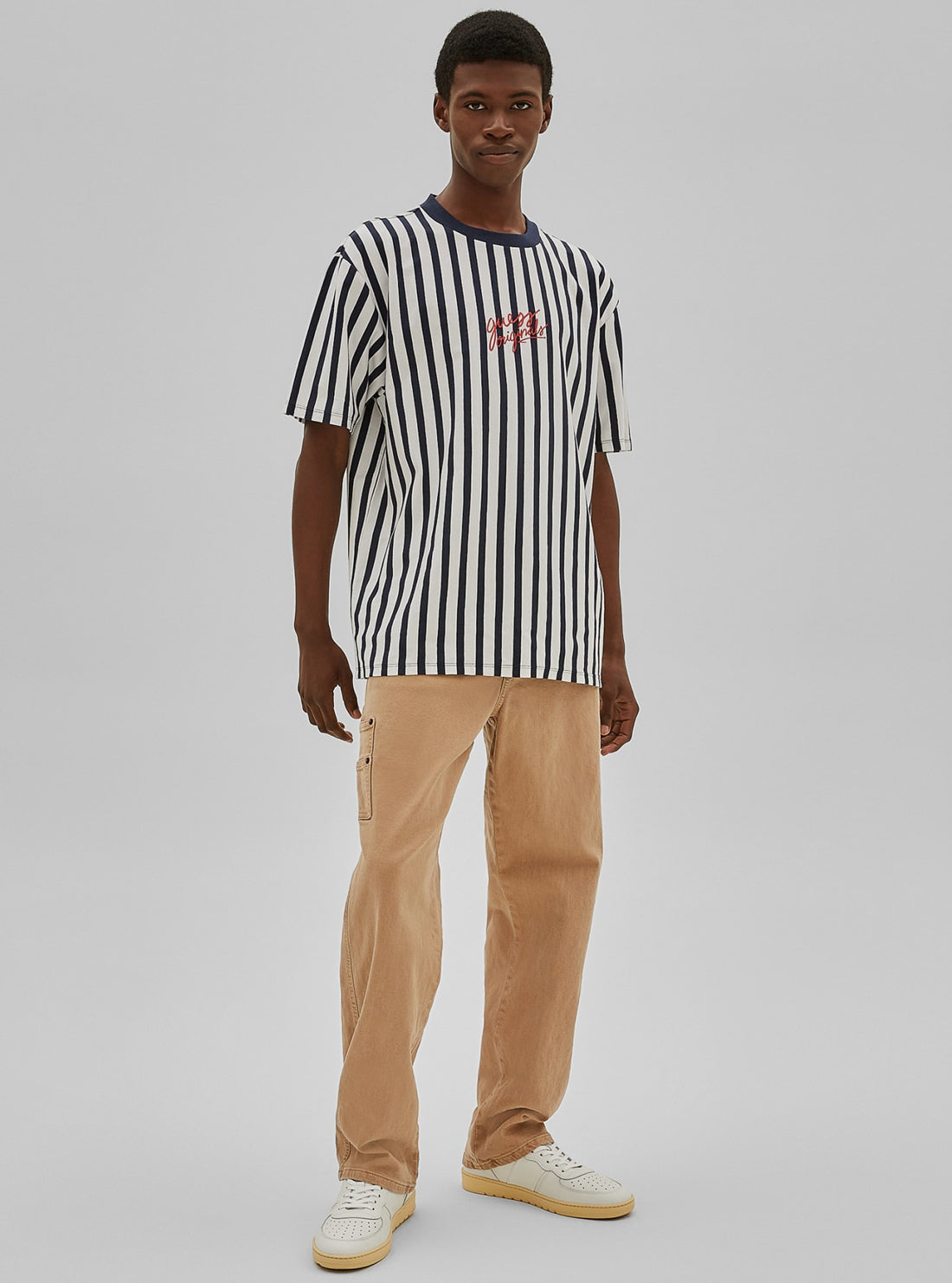 GUESS Mens GUESS Originals Navy Aven Stripe T-Shirt Full View