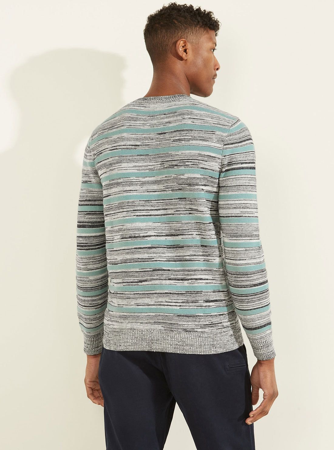 GUESS Mens Blue Napier Mouline Stripes Jumper M2GR14Z2ZH0 Back View