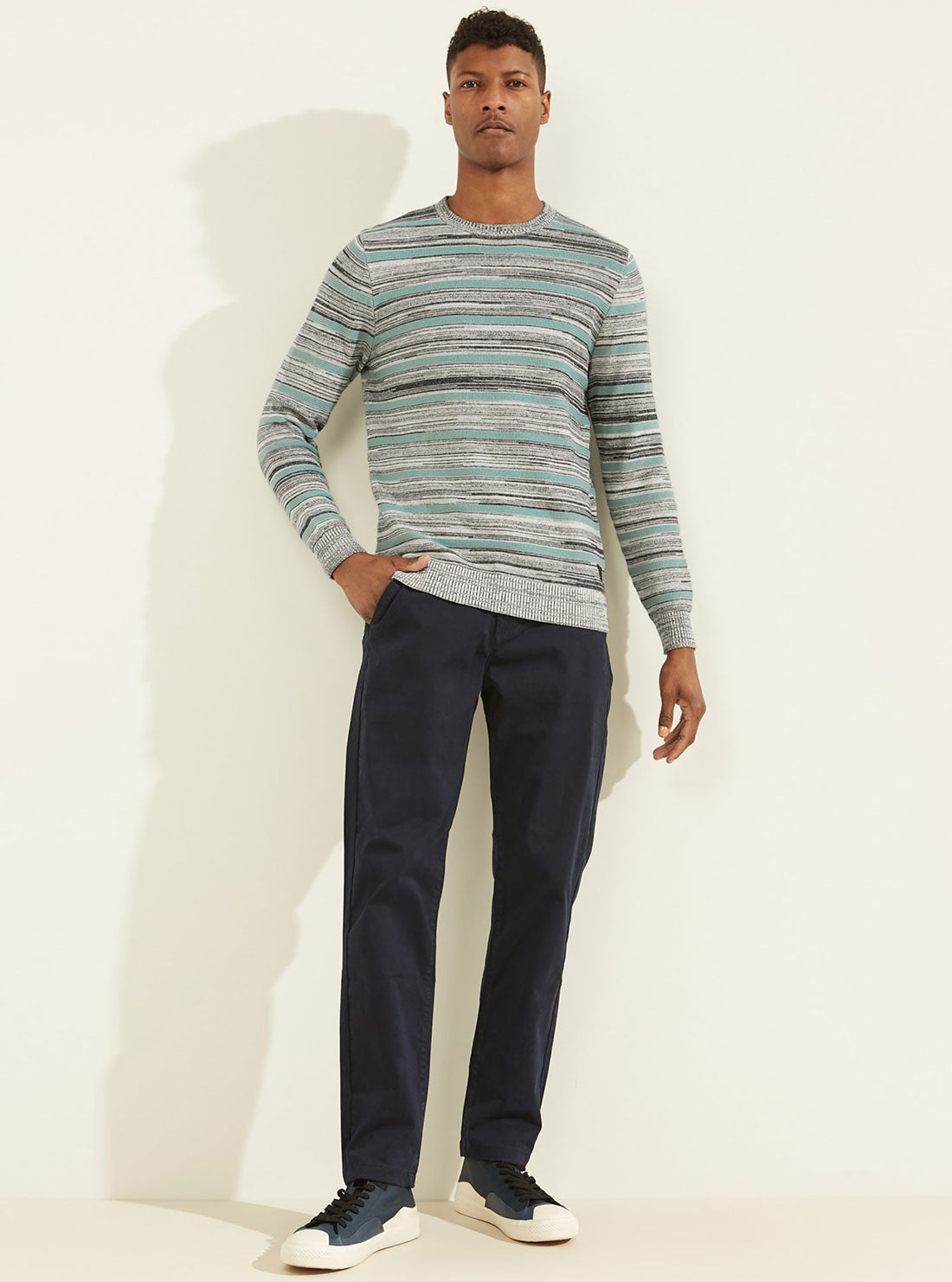 GUESS Mens Blue Napier Mouline Stripes Jumper M2GR14Z2ZH0 Full View