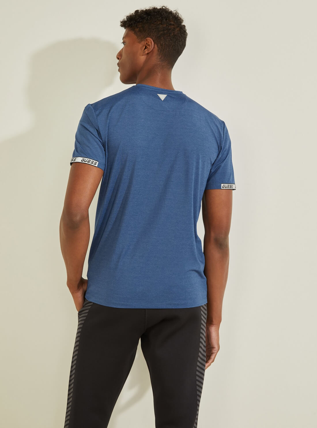 GUESS Men's Blue Reed Logo Sleeve Active T-Shirt U1BA52JR06N Back View