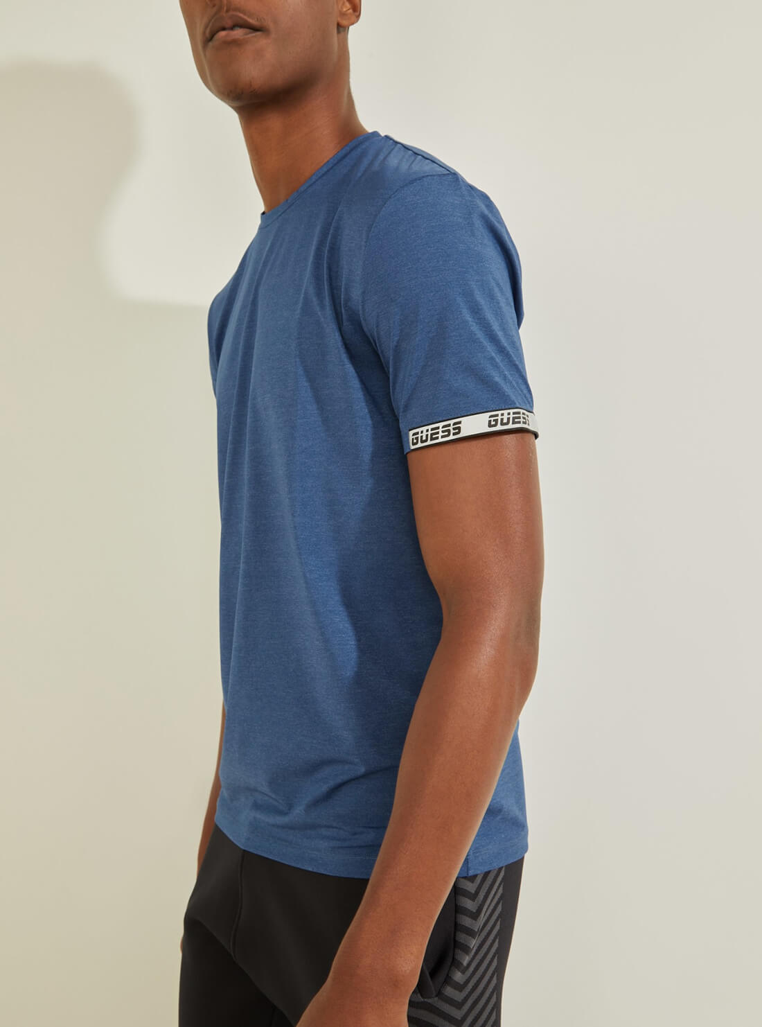 GUESS Men's Blue Reed Logo Sleeve Active T-Shirt U1BA52JR06N Side View