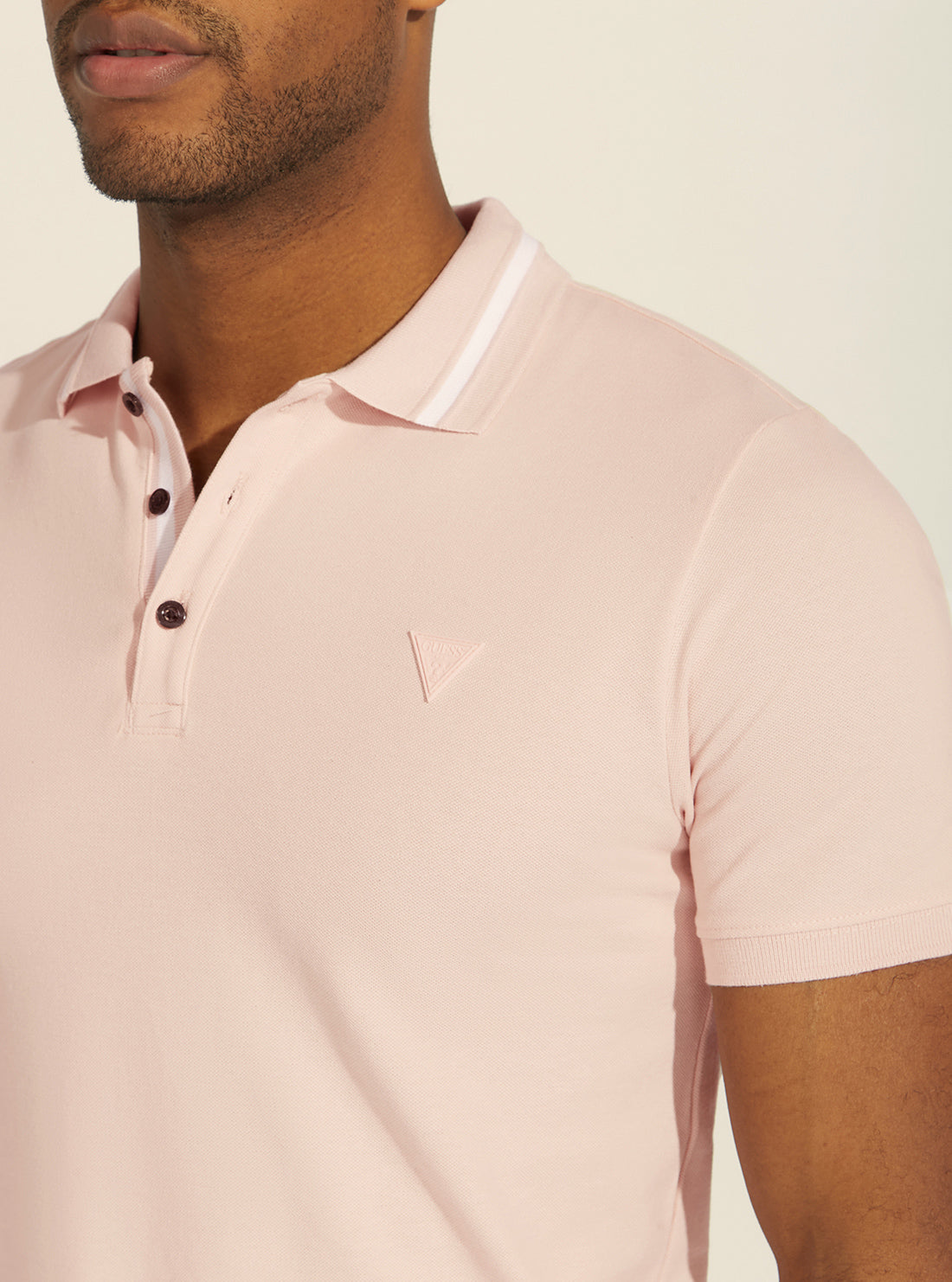 GUESS Mens Eco Blush Pink Lyle Polo T-Shirt M2RP60K7O61 Detail View
