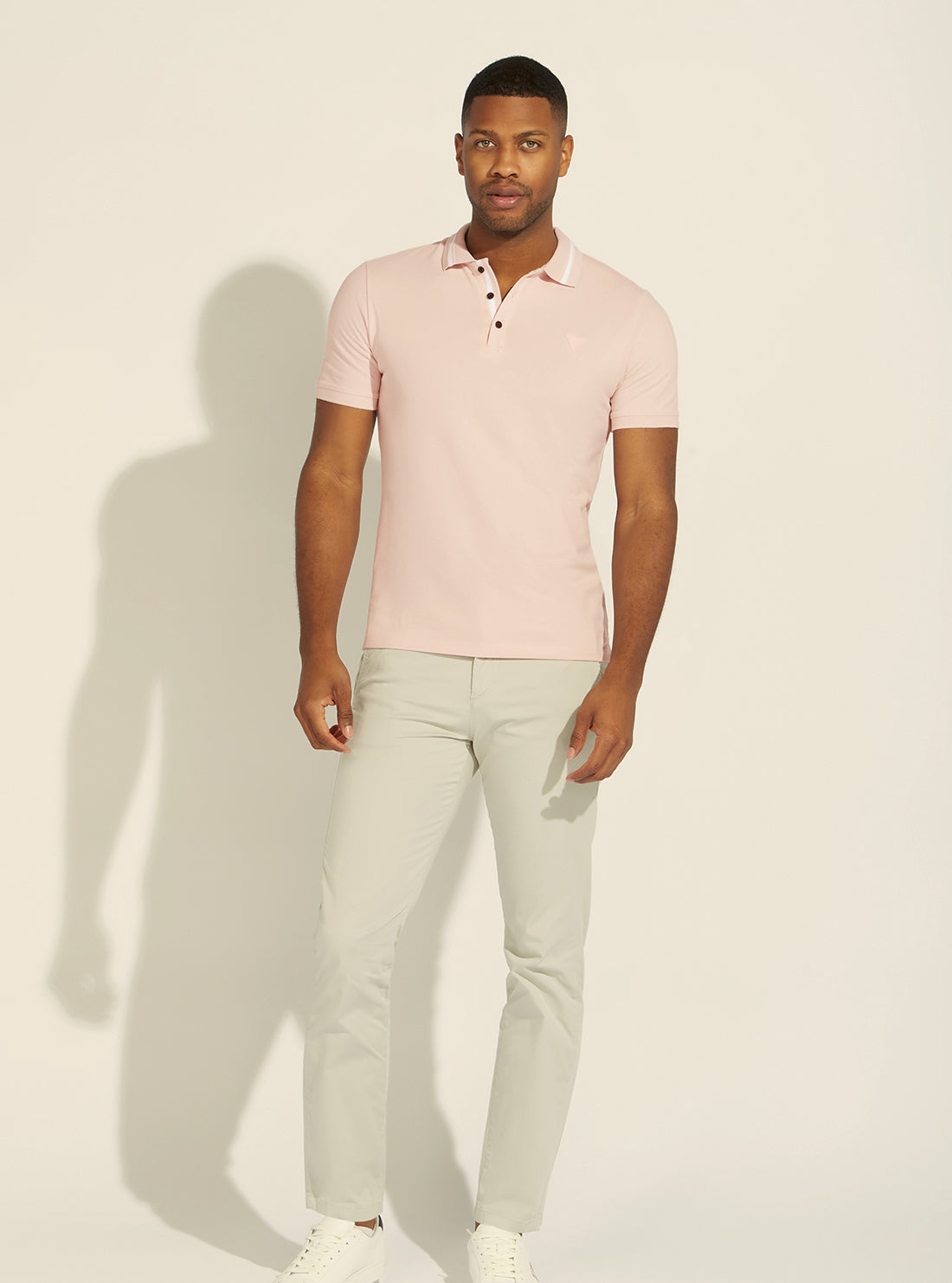 GUESS Mens Eco Blush Pink Lyle Polo T-Shirt M2RP60K7O61 Full View