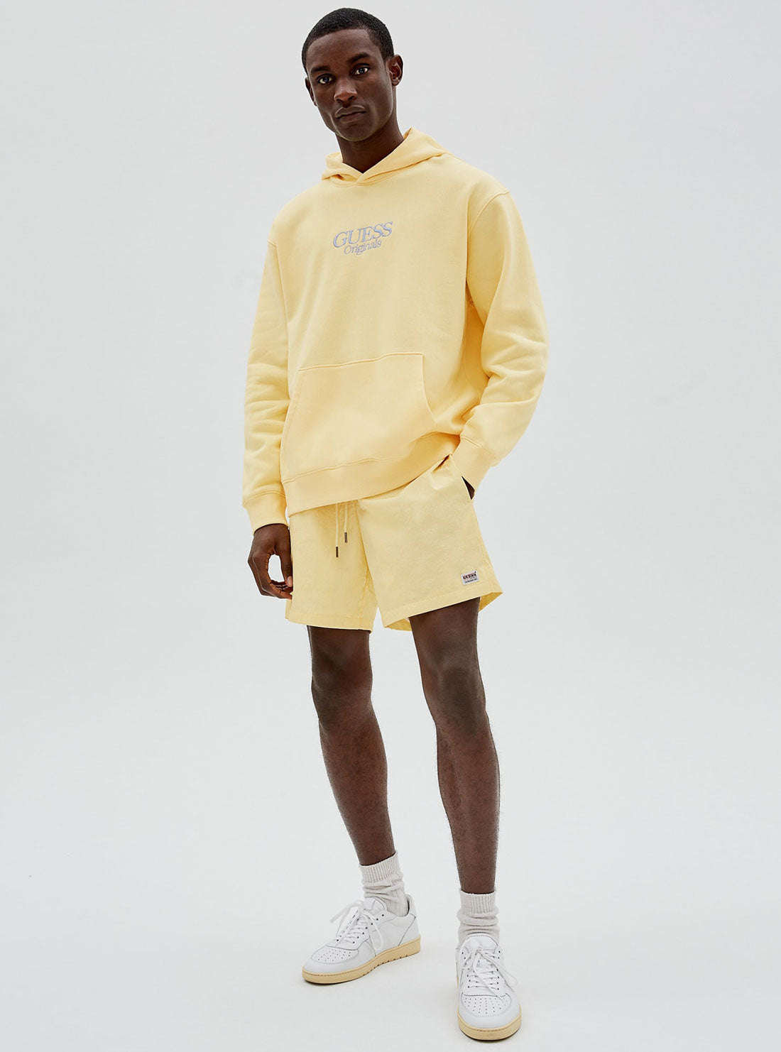 GUESS Mens Butter Yellow Guess Originals Jordan Logo Hoodie M2GQ06K9YH6 Full View