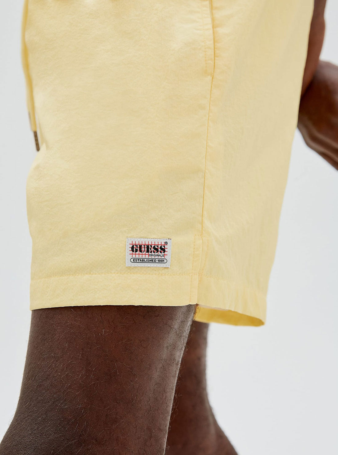 GUESS Mens GUESS Originals Butter Yellow  Nylon Patch Shorts M2GQ03WC481 Detail View