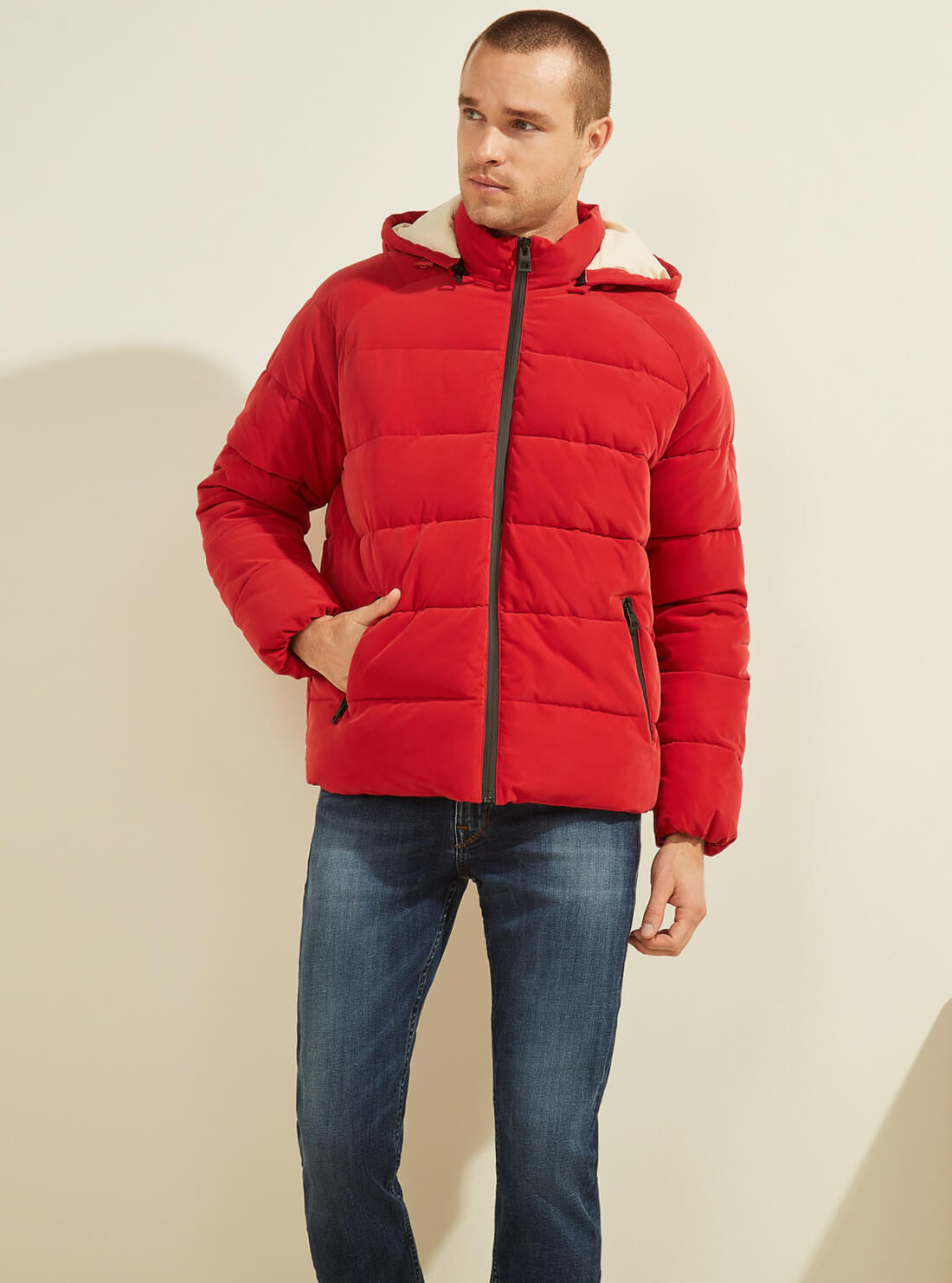 GUESS Mens Chili Red Puffer Jacket M2RL23T08D1 Front View 2