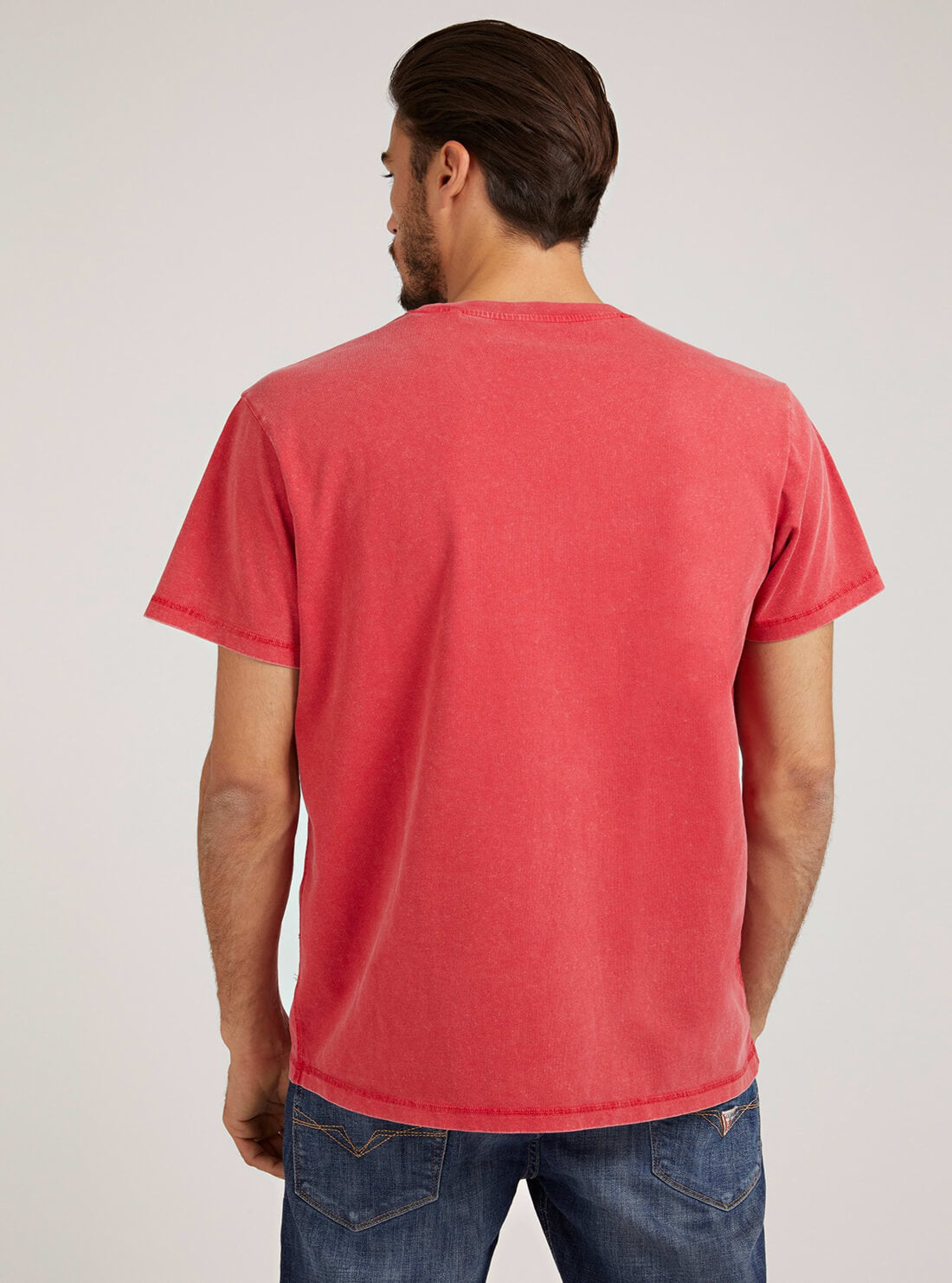 GUESS Mens Chili Red Trusted Logo T-Shirt M2RI16K8FQ1 Model Back View