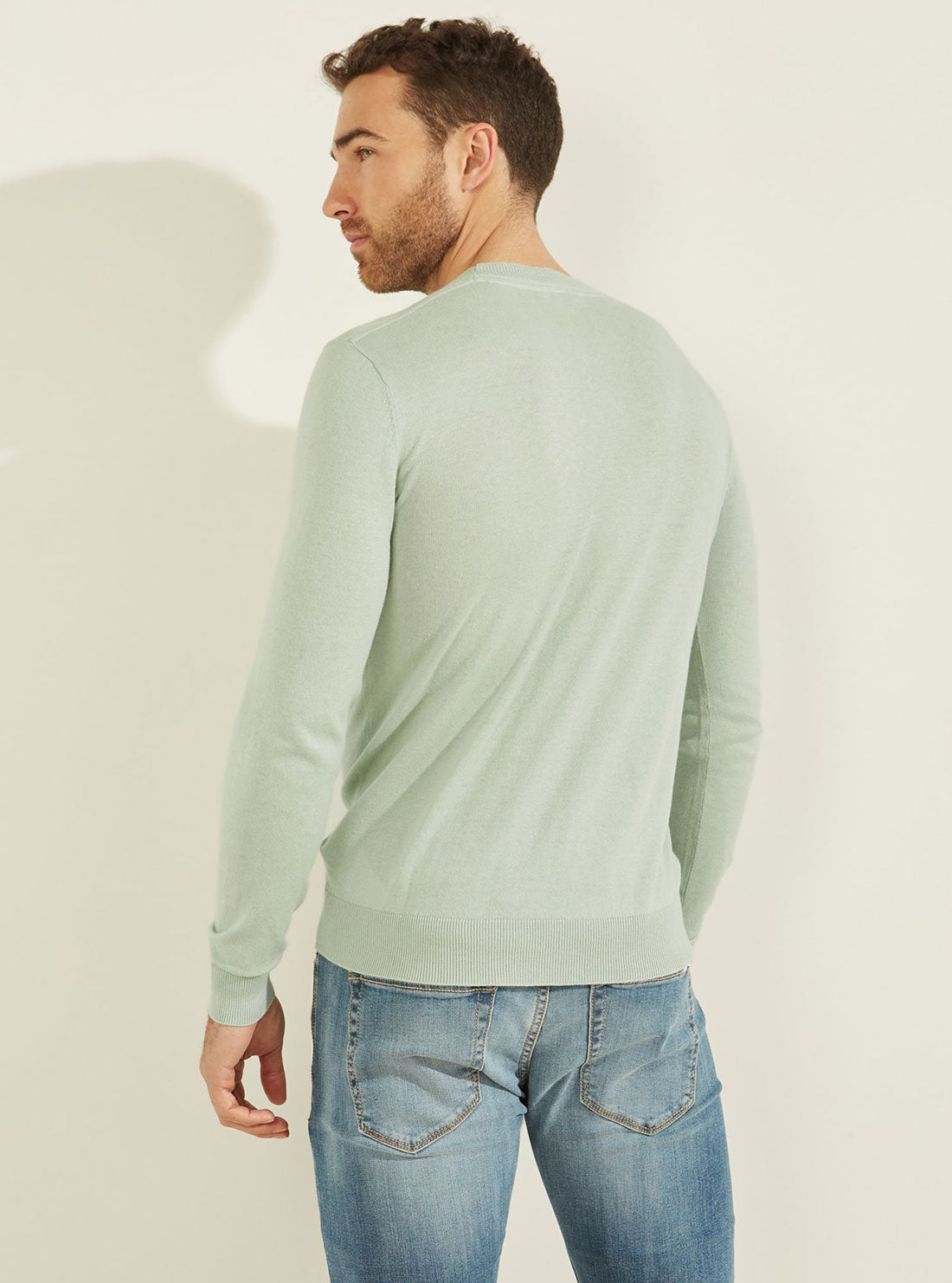 GUESS Mens Cloudy Blue Norman Silk Blend Jumper M2GR11Z2ZG0 Back View