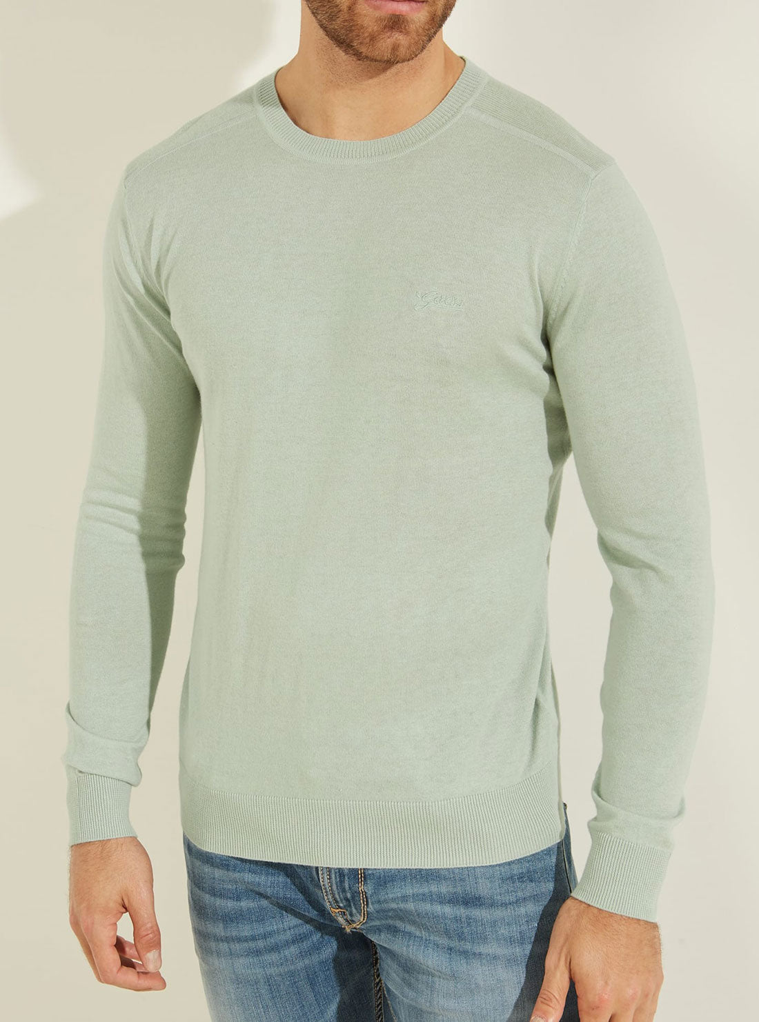 GUESS Mens Cloudy Blue Norman Silk Blend Jumper M2GR11Z2ZG0 Detail View