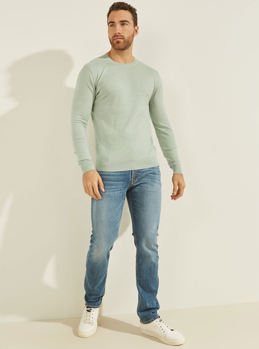GUESS Mens Cloudy Blue Norman Silk Blend Jumper M2GR11Z2ZG0 Full View