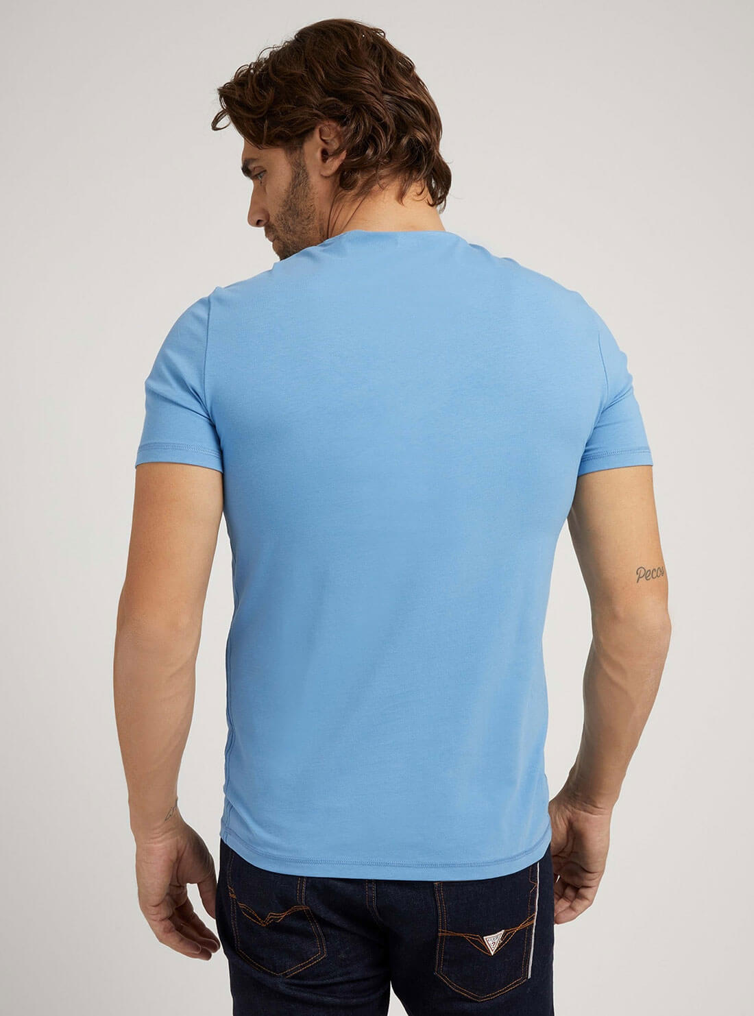 GUESS Mens Eco Blue Bacopa Rusty Logo T-Shirt M2GI08J1311 Back View