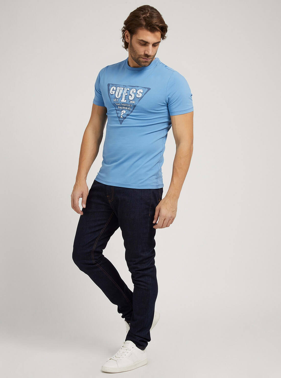 GUESS Mens Eco Blue Bacopa Rusty Logo T-Shirt M2GI08J1311 Full View