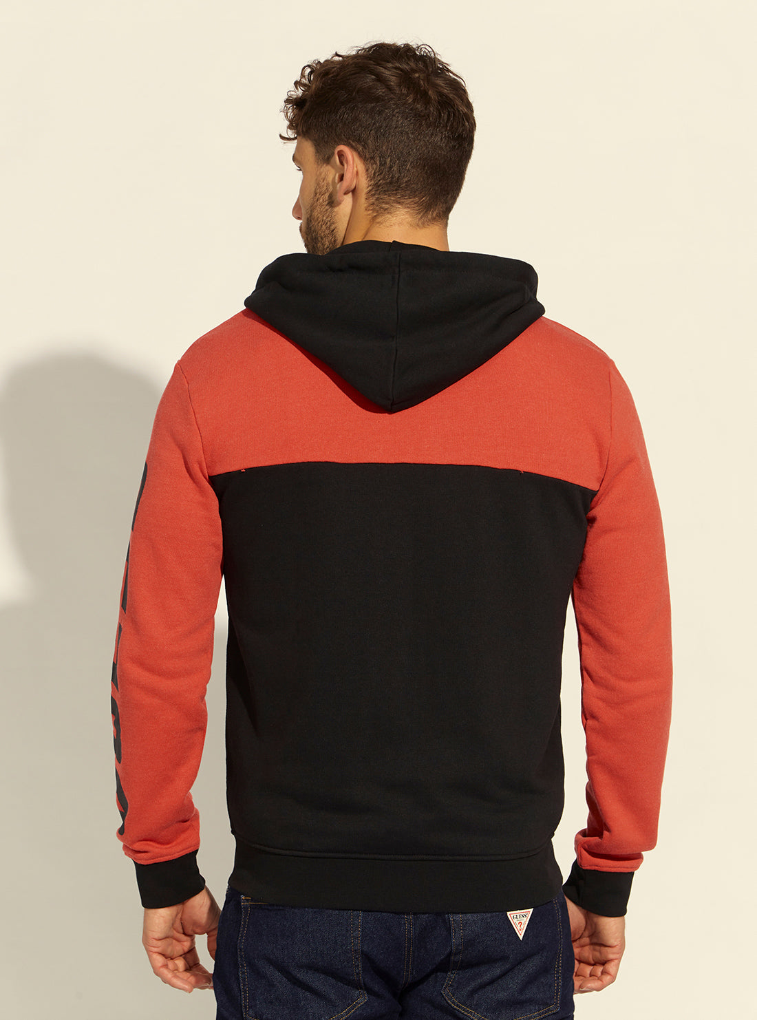 GUESS Mens  Eco Black Red Derrick Active Zip Hoodie Z2RQ10KAIJ1 Back View