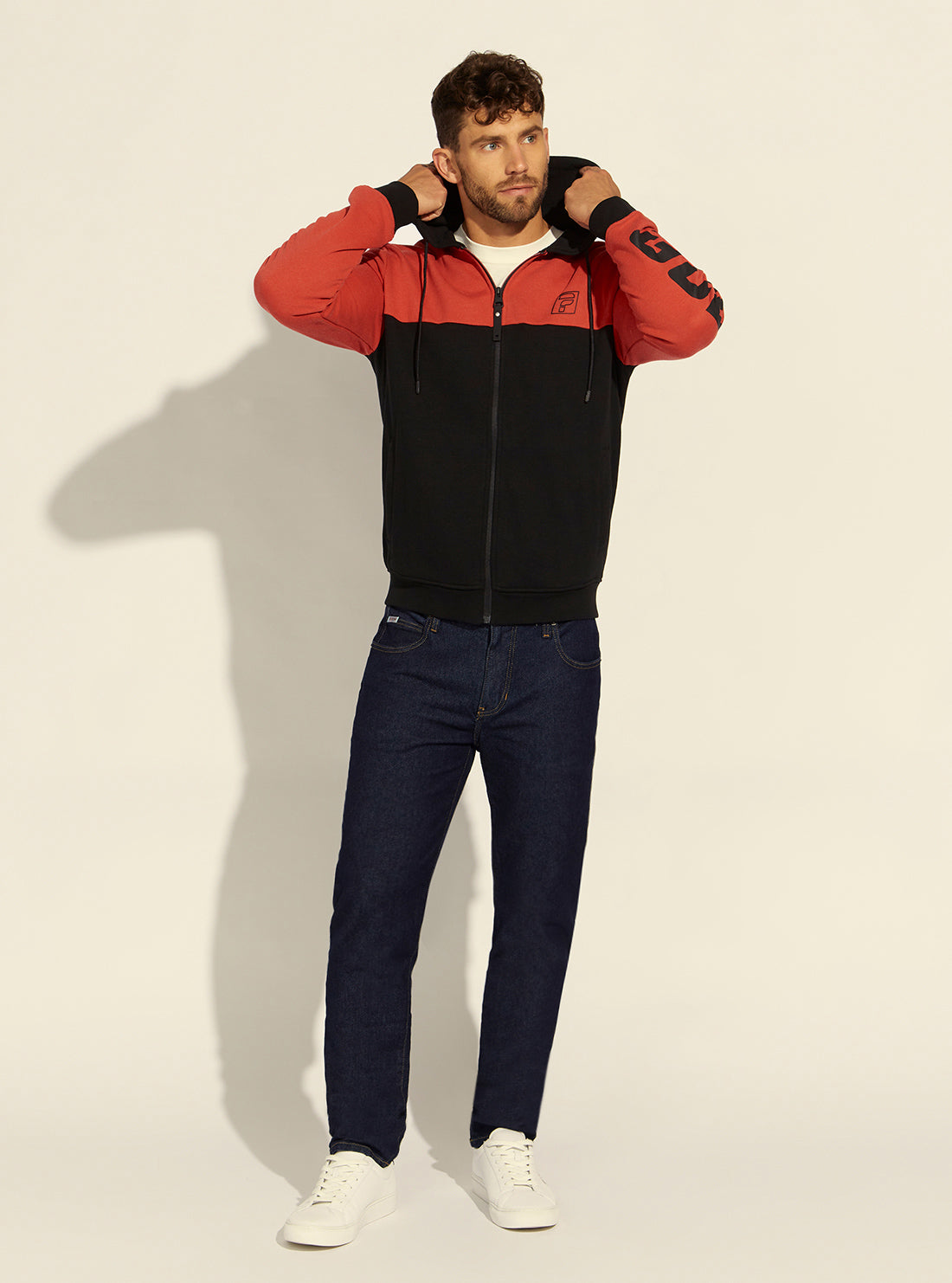 GUESS Mens  Eco Black Red Derrick Active Zip Hoodie Z2RQ10KAIJ1 Full View