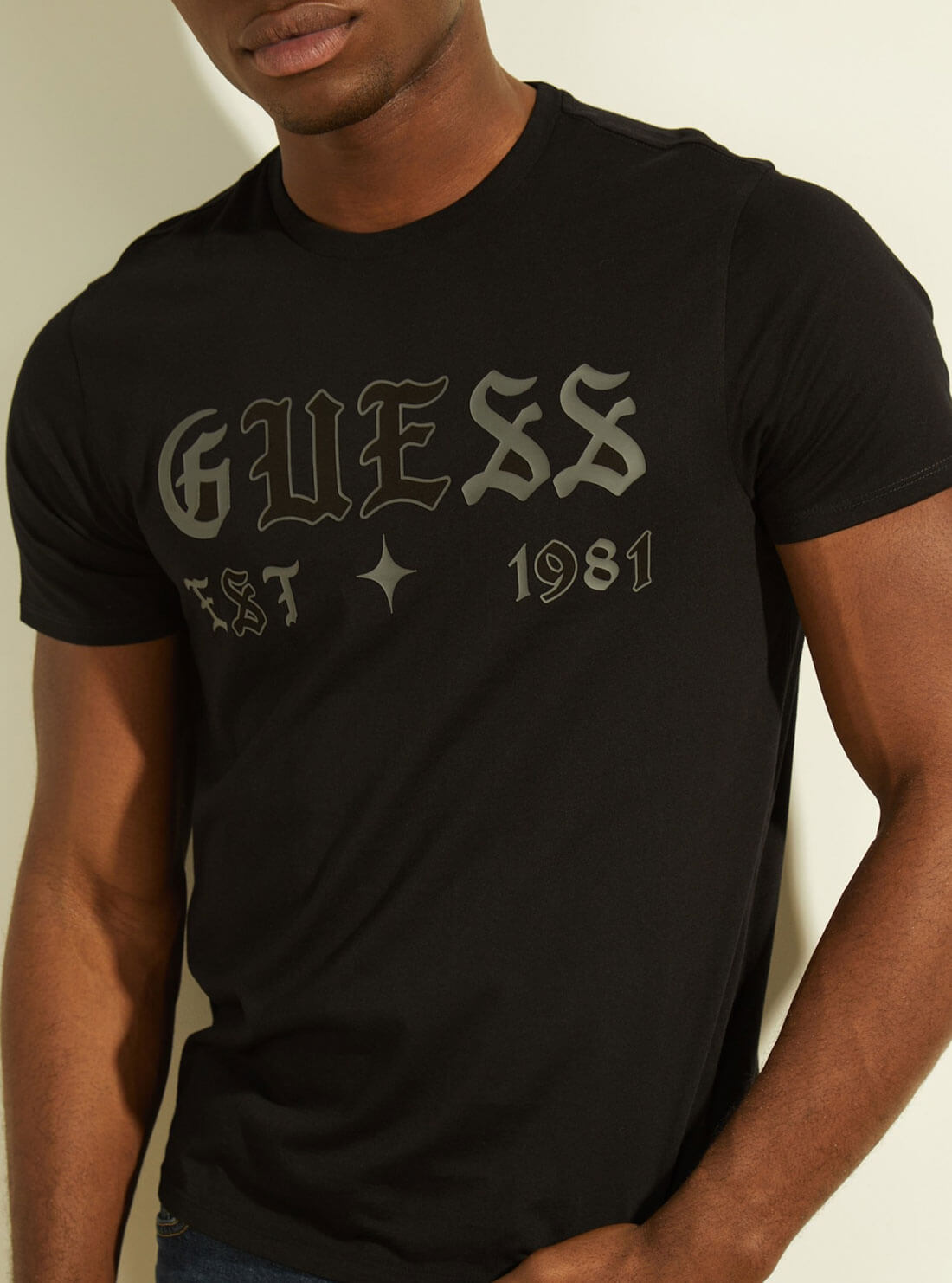 GUESS Mens Eco Black Gothic Logo T-Shirt M2GI36K9RM1 Detail View