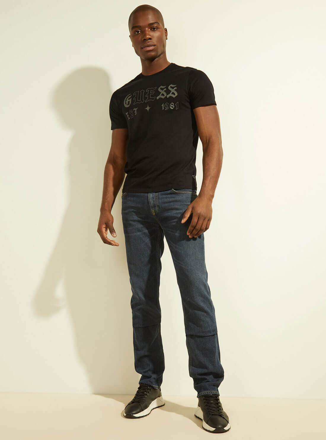 GUESS Mens Eco Black Gothic Logo T-Shirt M2GI36K9RM1 Full View
