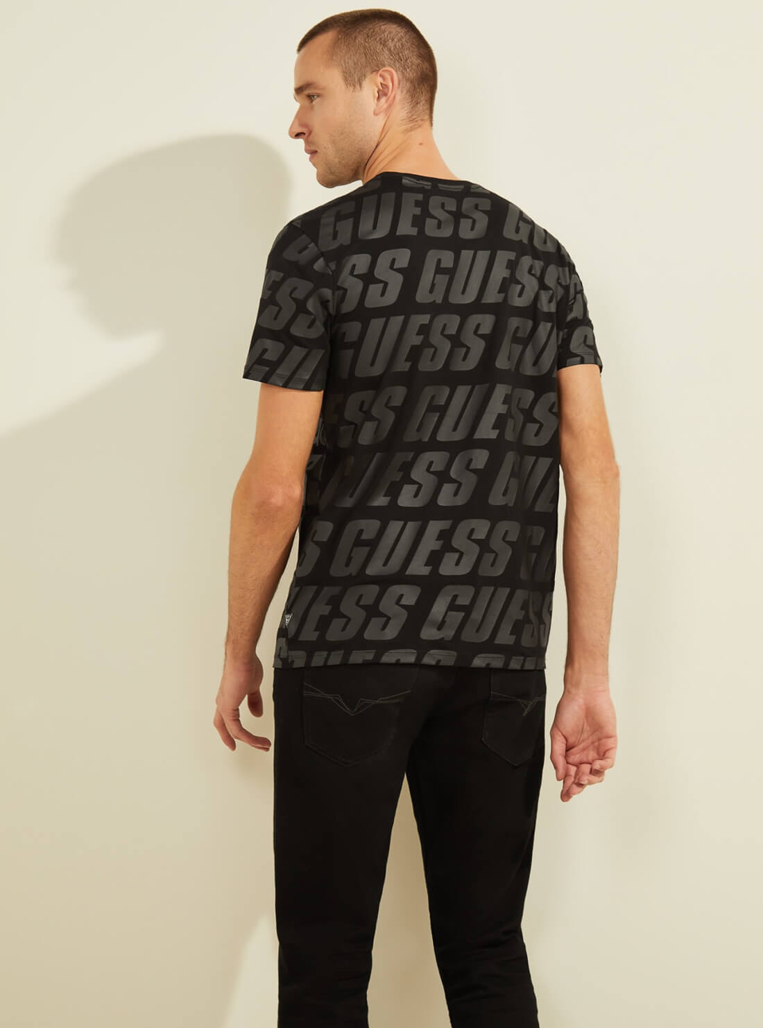 GUESS Mens Eco Black Tonal Logo T-Shirt MBRI25K8HAA Back View