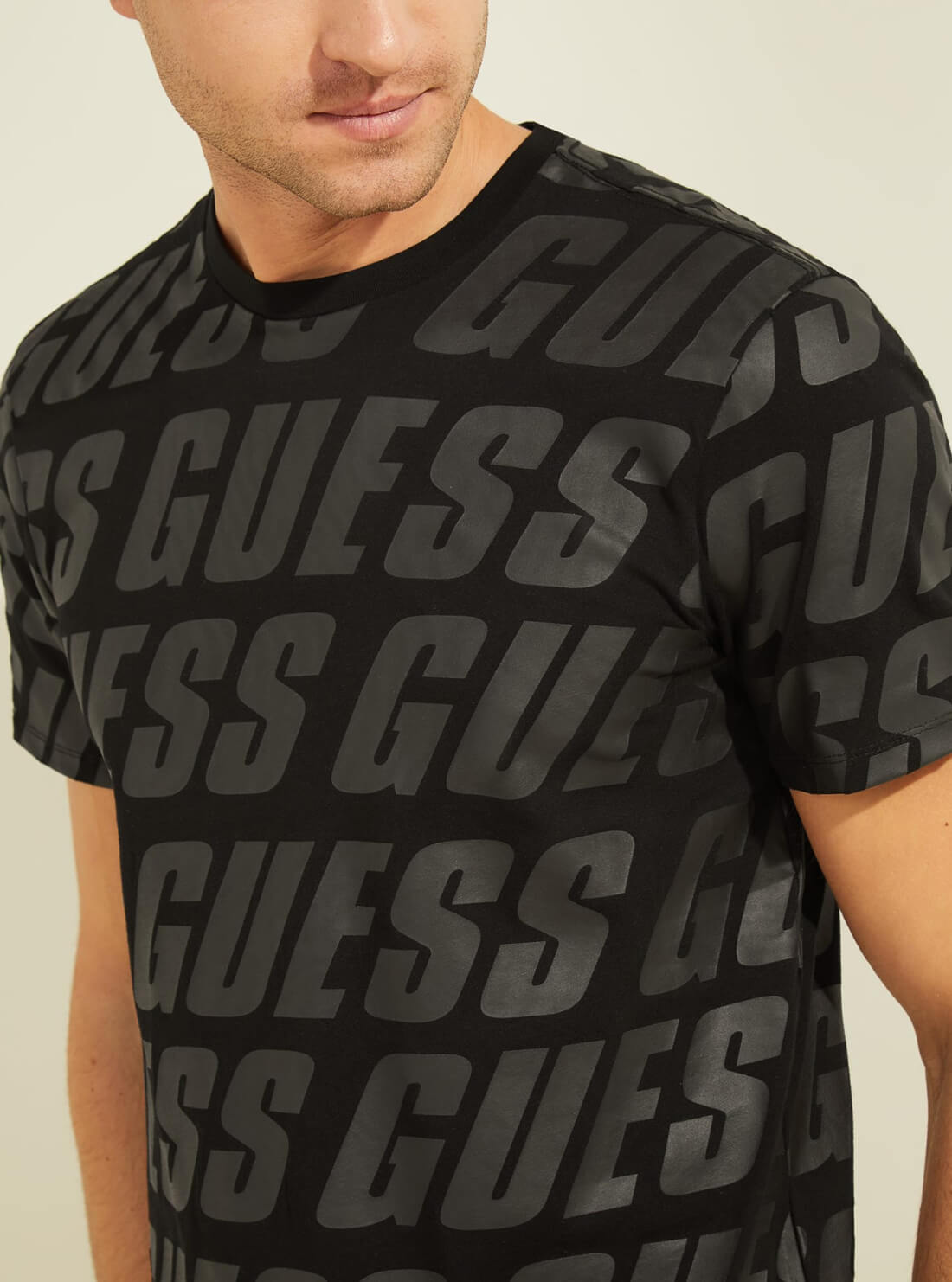GUESS Mens Eco Black Tonal Logo T-Shirt MBRI25K8HAA Detail View