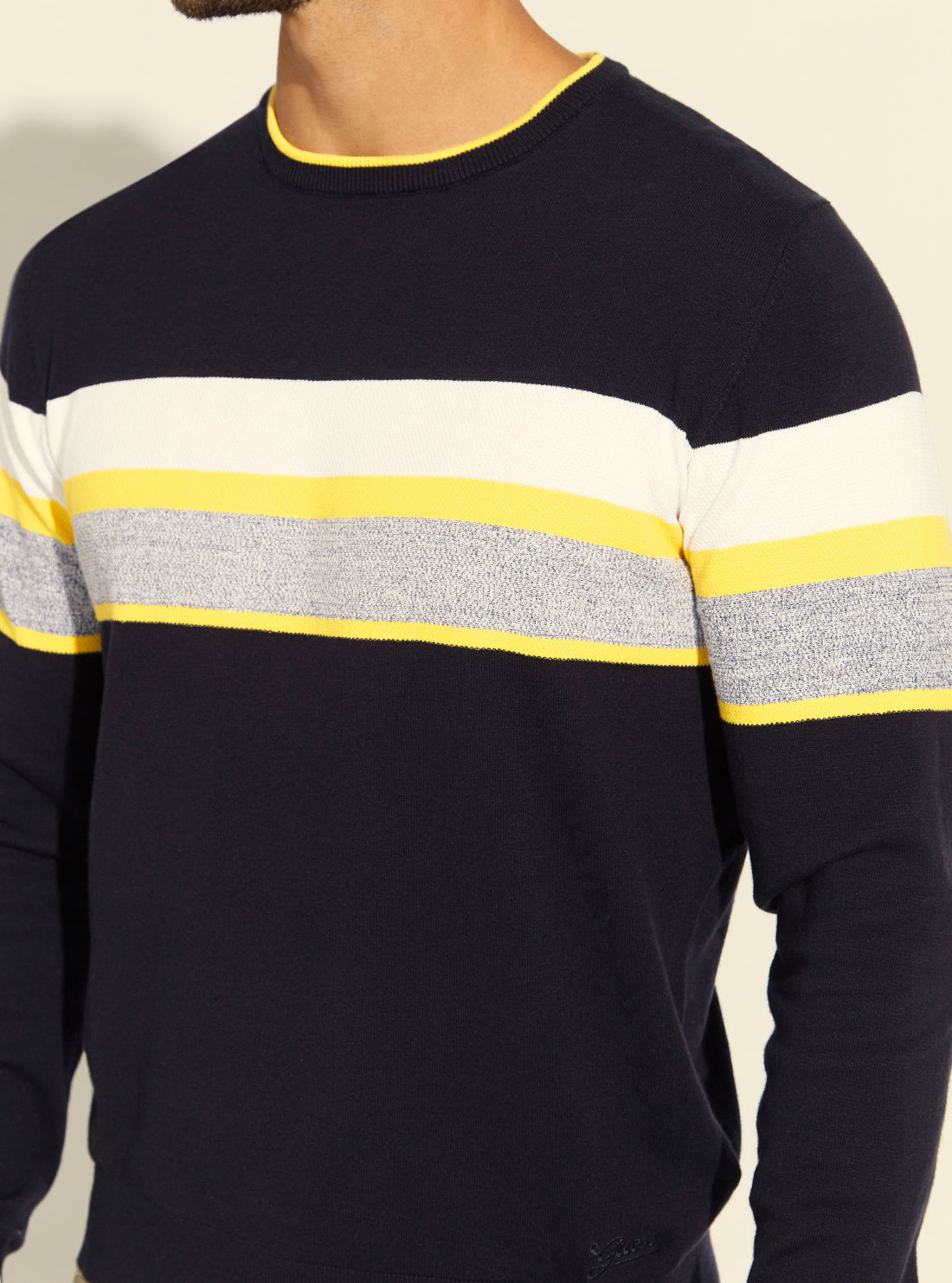 GUESS Mens Eco Blue Milo Striped Knit Top M2RR09Z2SA0 Detail View