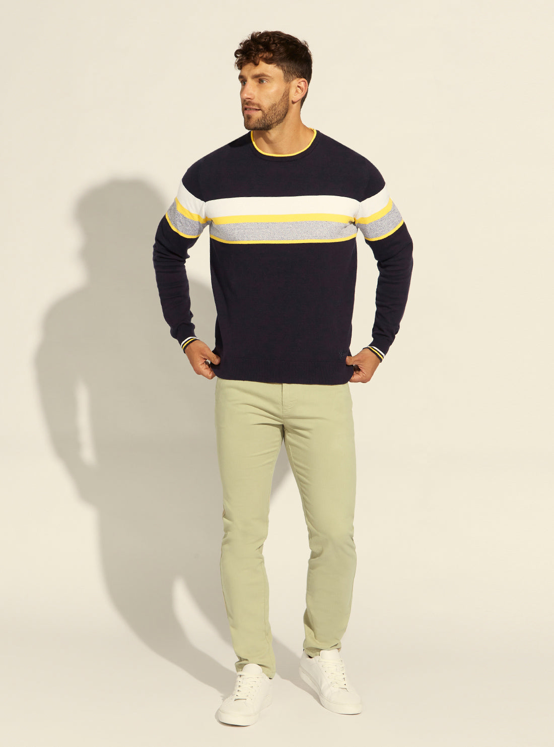 GUESS Mens Eco Blue Milo Striped Knit Top M2RR09Z2SA0 Full View