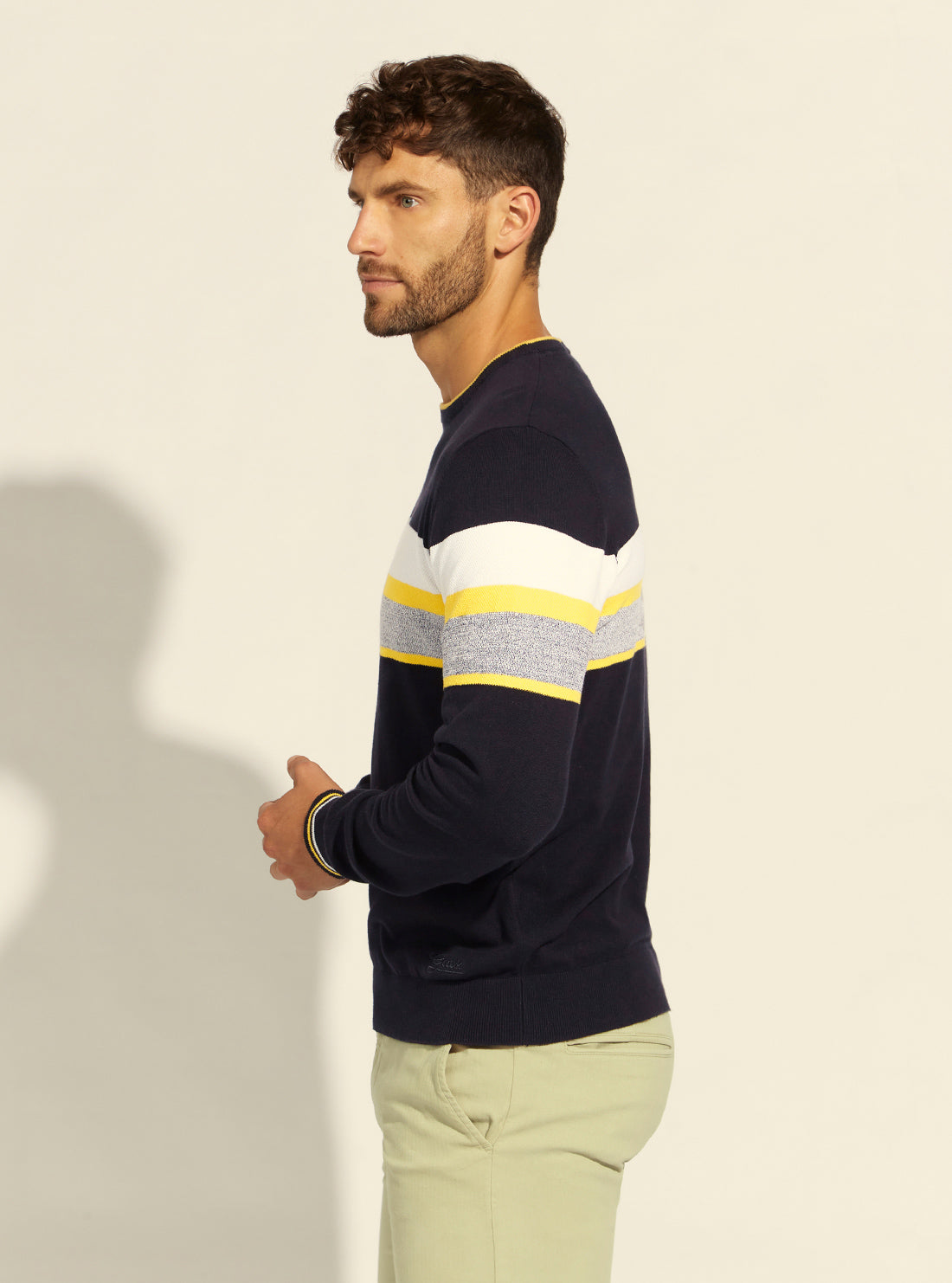 GUESS Mens Eco Blue Milo Striped Knit Top M2RR09Z2SA0 Side View
