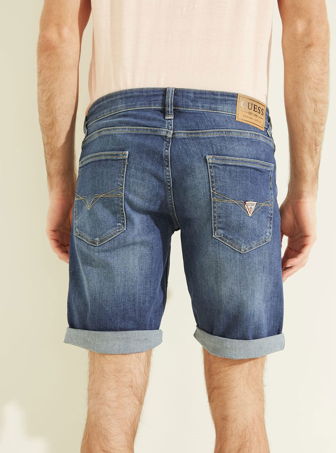 GUESS Mens Eco Carry Mid Sonny Denim Shorts M2GD01D4GV5 Back View