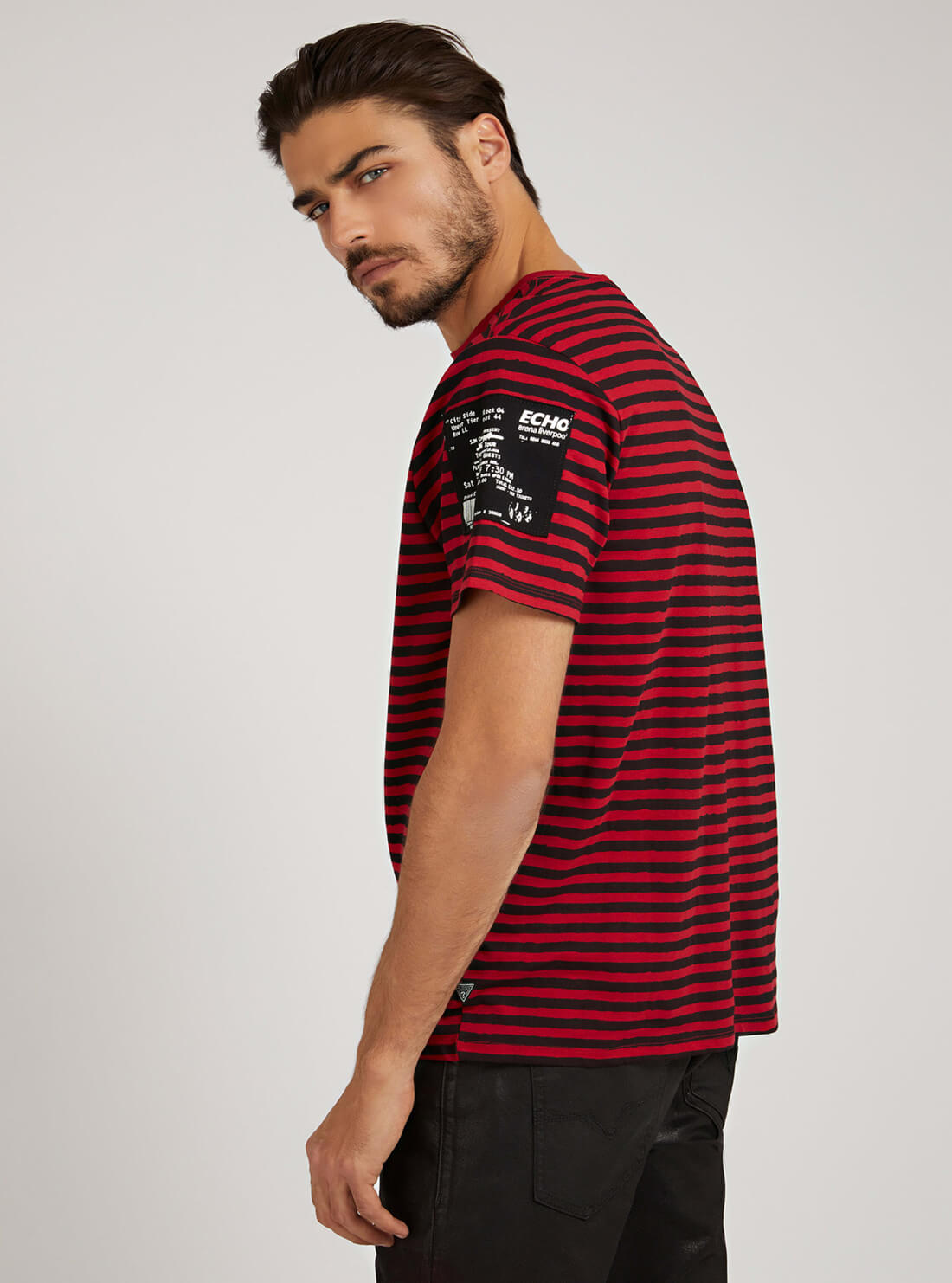 GUESS Mens Eco Red Stripe LA Nights T-Shirt MBRI25K8HA6 Back View