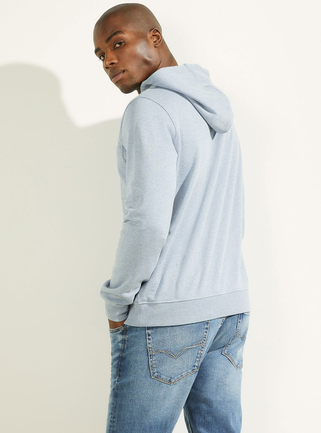 GUESS Mens Eco Indigo Blue Almo Fleece Hoodie M2GQ15KB3E1 Back View
