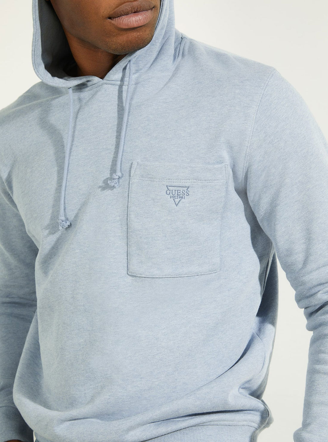 GUESS Mens Eco Indigo Blue Almo Fleece Hoodie M2GQ15KB3E1 Detail View